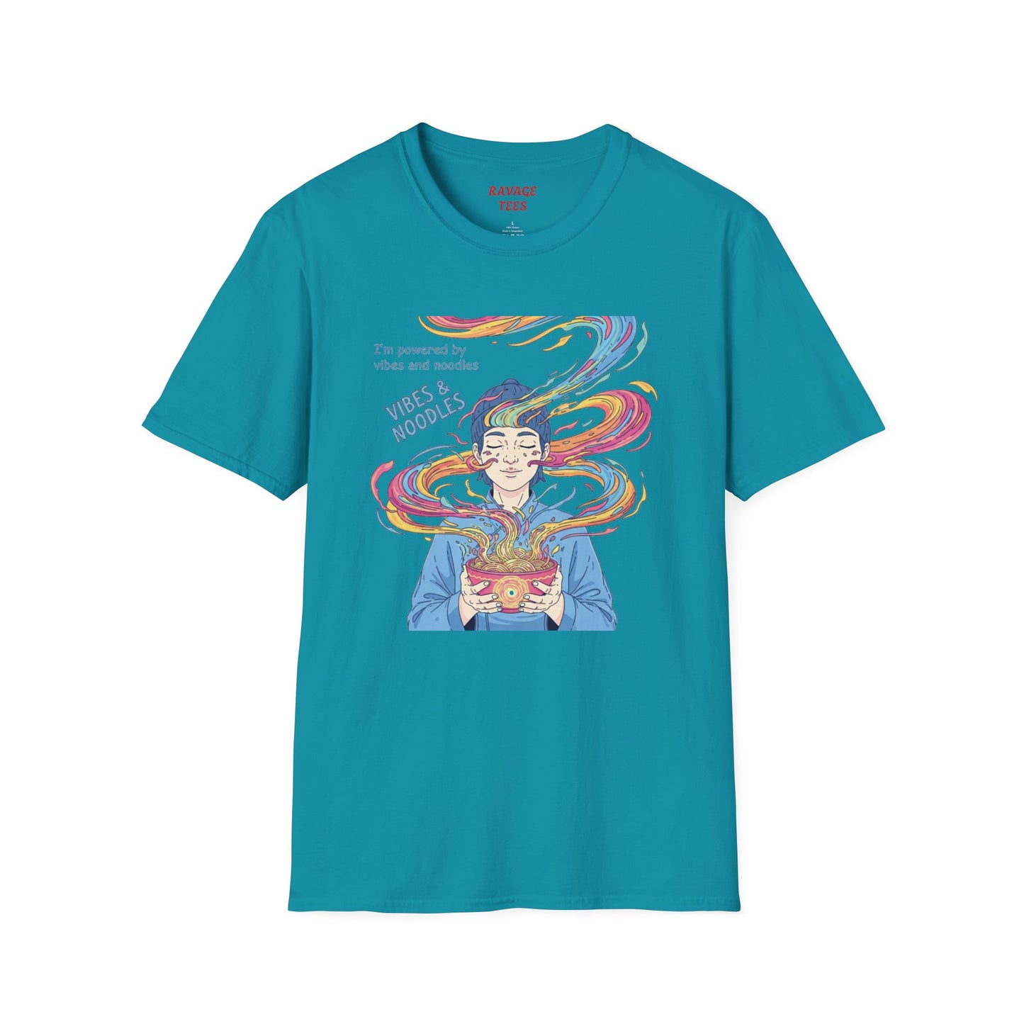 Vibes and Noodles Graphic Tee – Unisex Softstyle T-Shirt, Fun Quirky Apparel, Gift for Food Lovers, Casual Everyday Wear