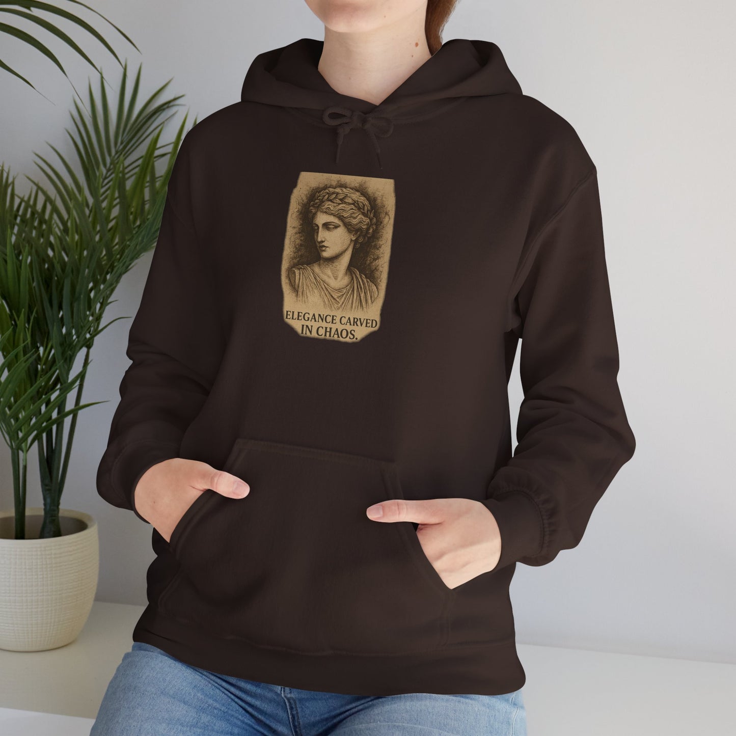 ELEGEANCE CARVED IN CHAOS Graphic Hoodie – Unisex Pullover Sweatshirt for Nature Lovers | Cozy Streetwear for Spring, Casual Wear & Eco-Friendly Gifts