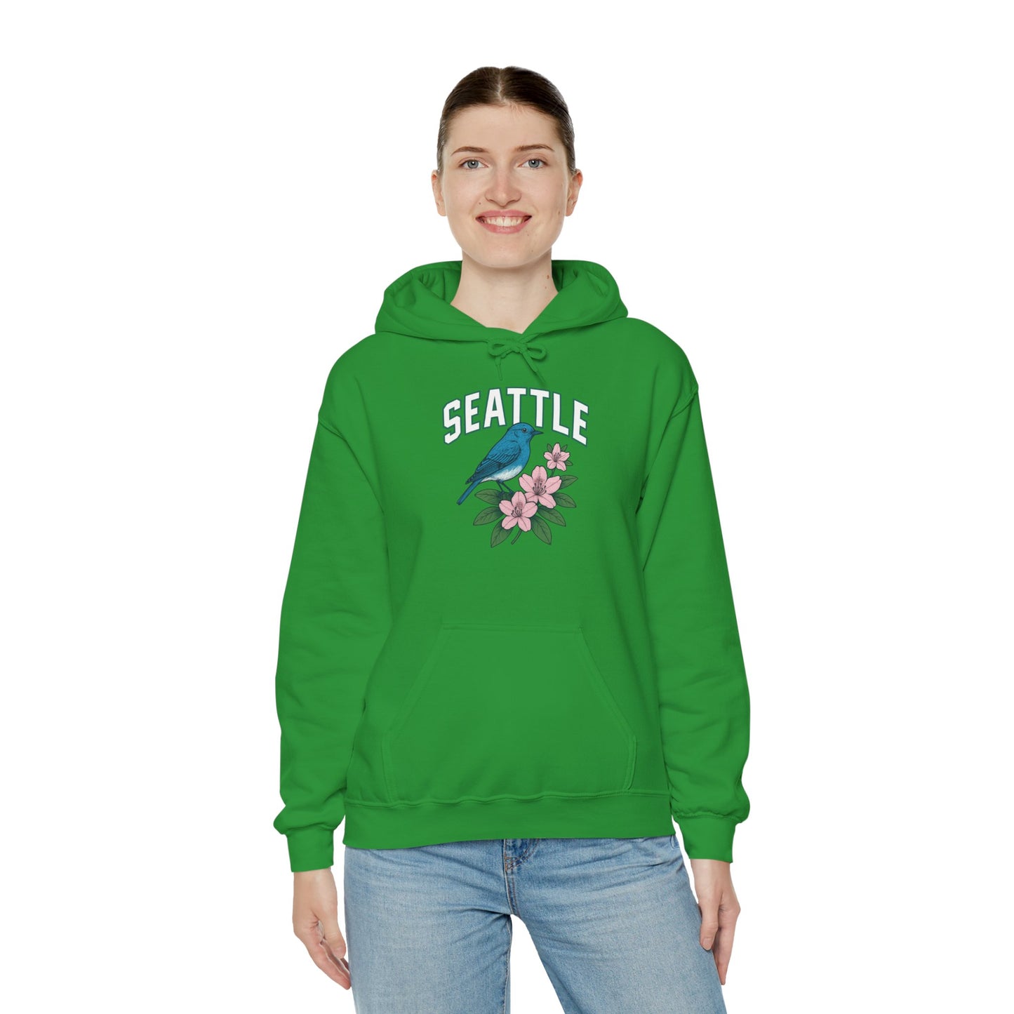 Seattle Bird & Floral Unisex Hoodie, Cozy Sweatshirt, Gift for Nature Lovers, Casual Wear, Travel Souvenir, Relaxed Style