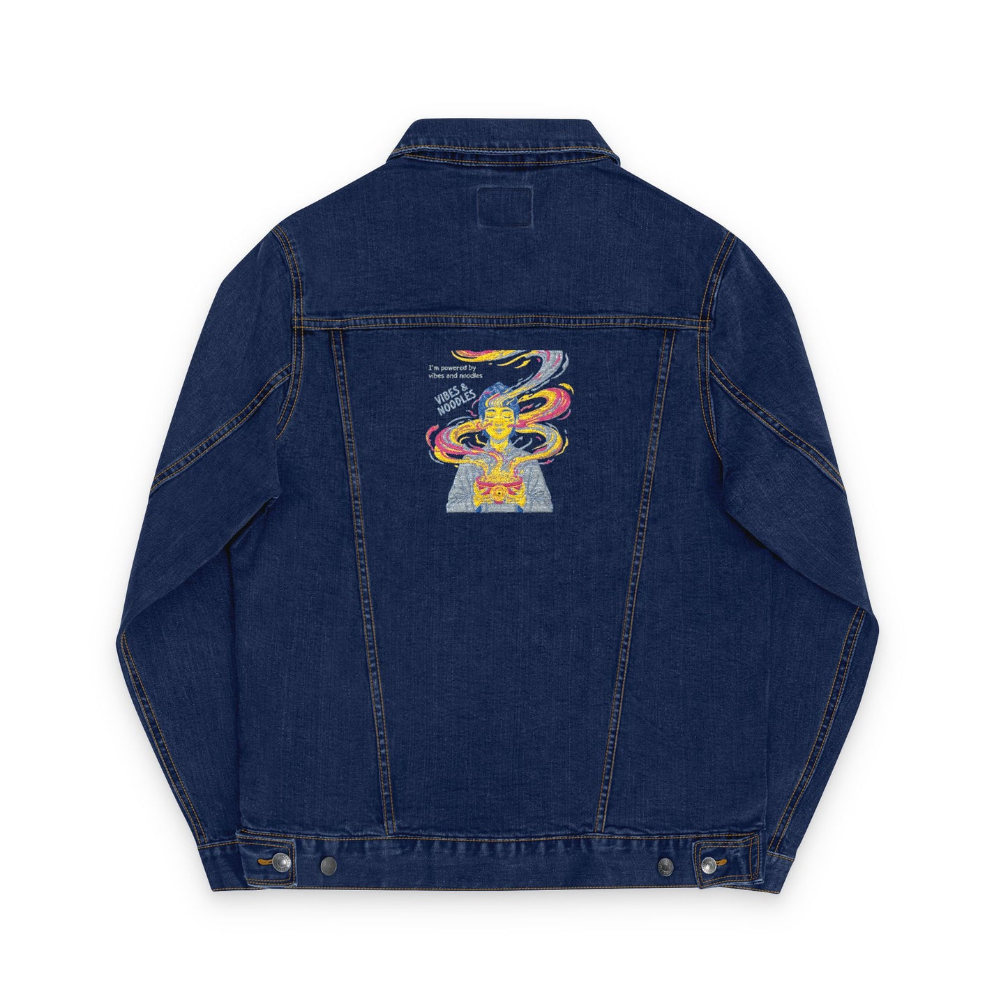 Embroidered Vibes & Noodles Unisex Denim Jacket by Ravage Tees | Premium Streetwear Fashion