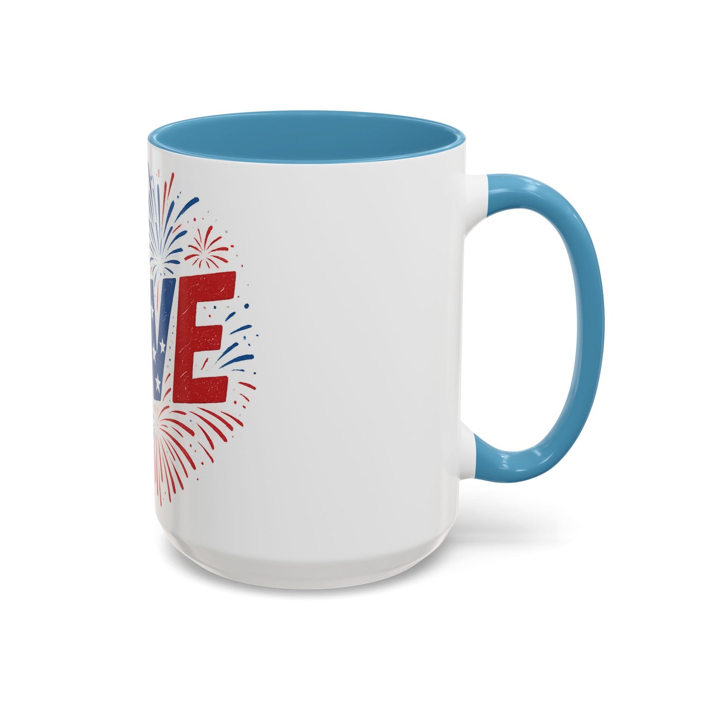 Patriotic Love Coffee Mug for Independence Day, Love Mug, Fireworks Gift, Holiday Drinkware, Celebration Cup