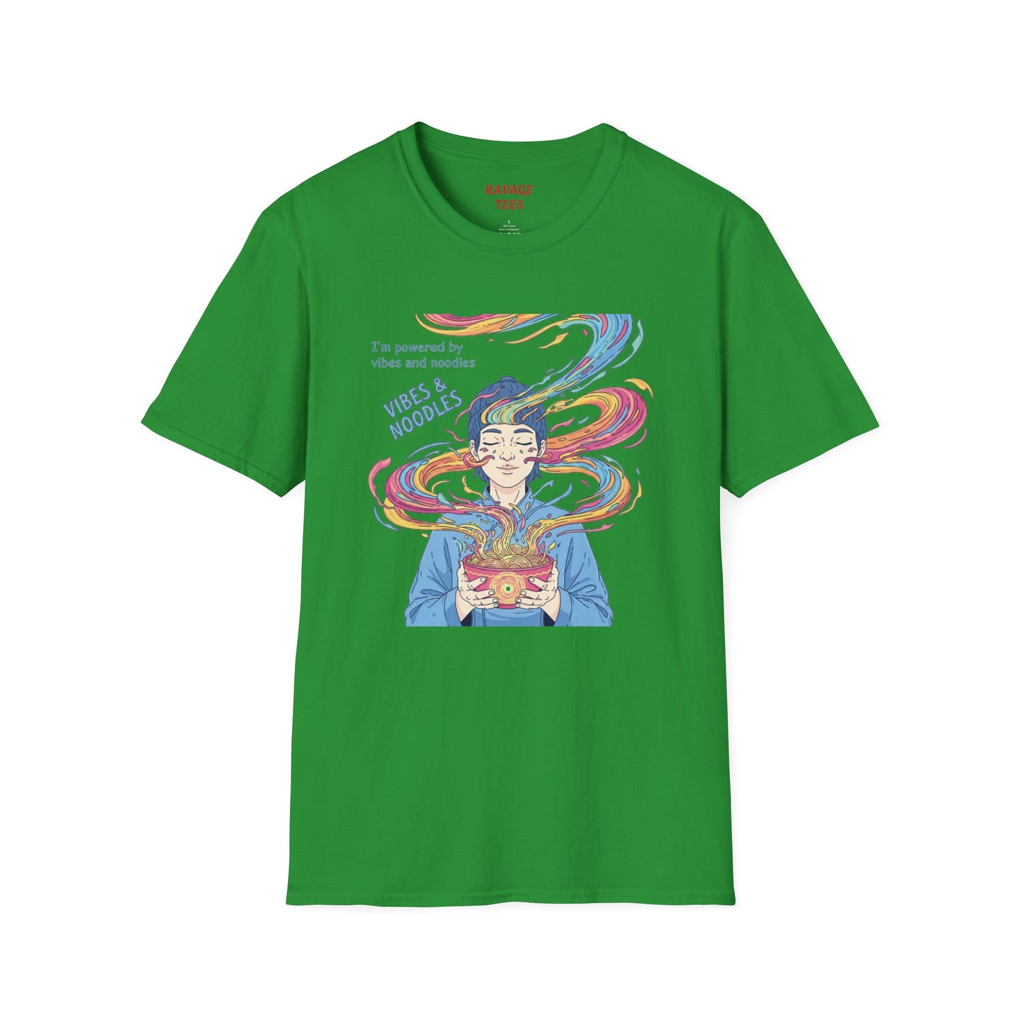 Vibes and Noodles Graphic Tee – Unisex Softstyle T-Shirt, Fun Quirky Apparel, Gift for Food Lovers, Casual Everyday Wear