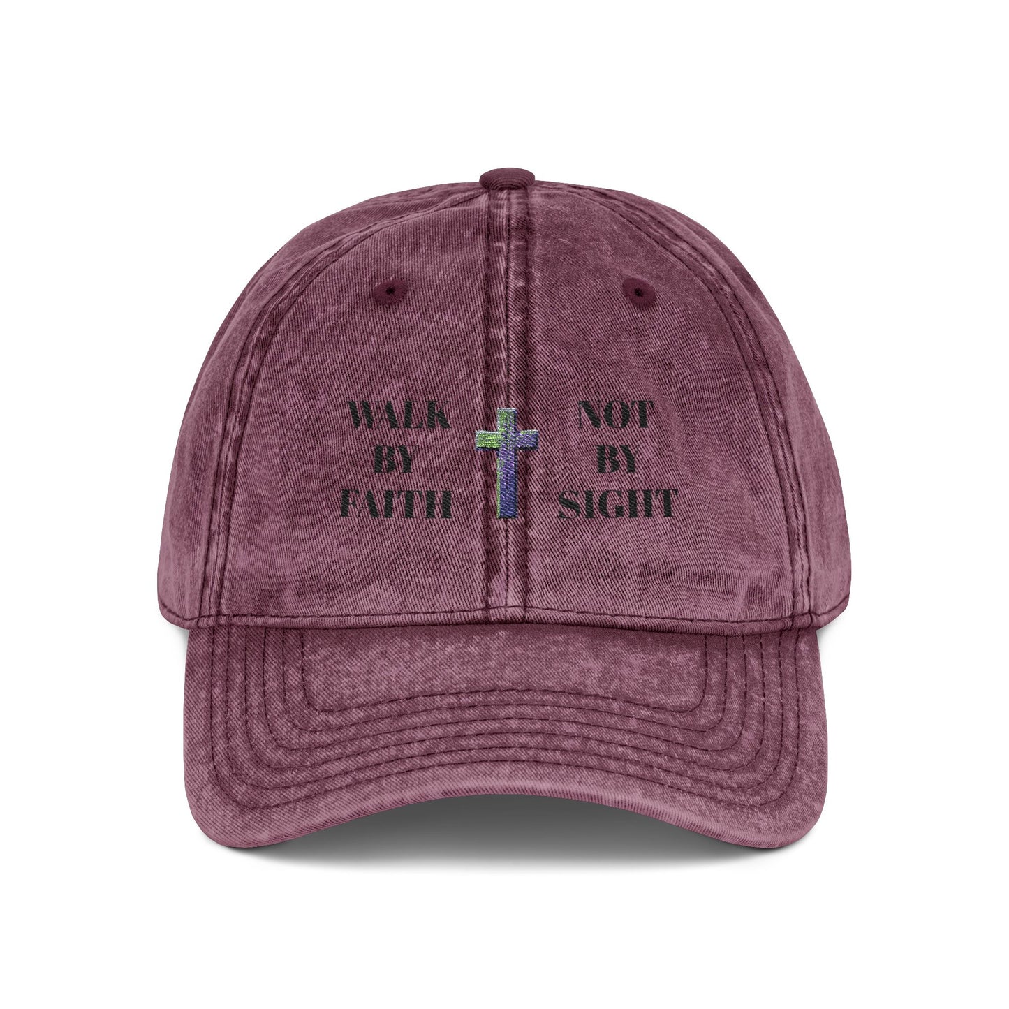 WALK BY FAITH NOT BY SIGHT--Vintage Faith Cap - Embroidered Hat, Christian Gift, Inspirational Apparel, Faith-Based Accessory, Religious Headwear