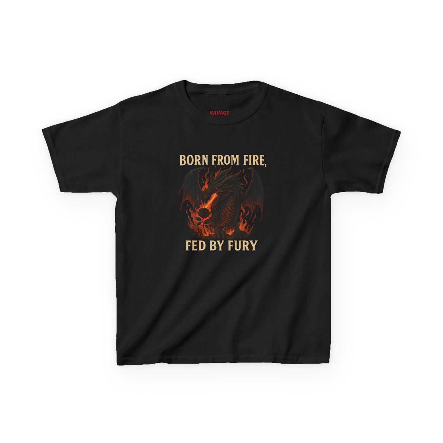 Unisex Fierce Spirit Kids Tee | Born from Fire, Fed by Fury | Cool Graphic Youth Shirt | Bold Kids Apparel | Gift for Boys and girls