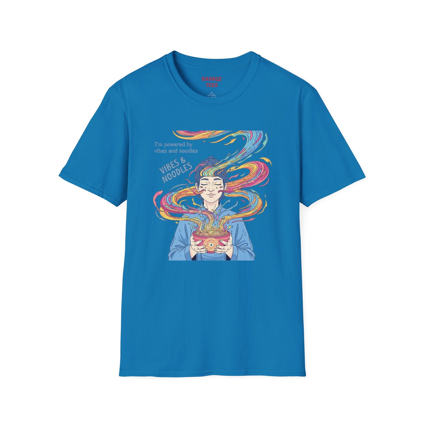 Vibes and Noodles Graphic Tee – Unisex Softstyle T-Shirt, Fun Quirky Apparel, Gift for Food Lovers, Casual Everyday Wear