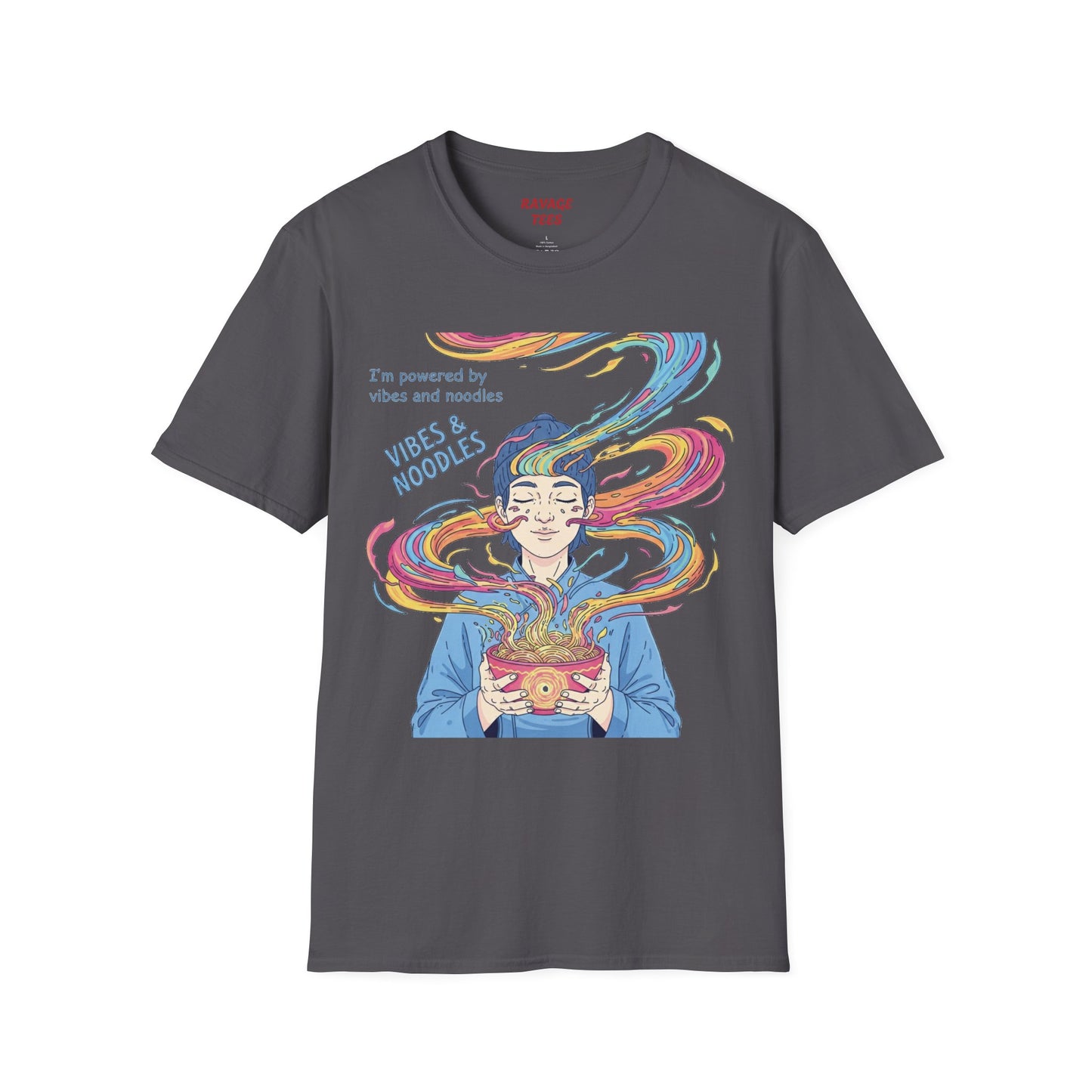 Vibes and Noodles Graphic Tee – Unisex Softstyle T-Shirt, Fun Quirky Apparel, Gift for Food Lovers, Casual Everyday Wear