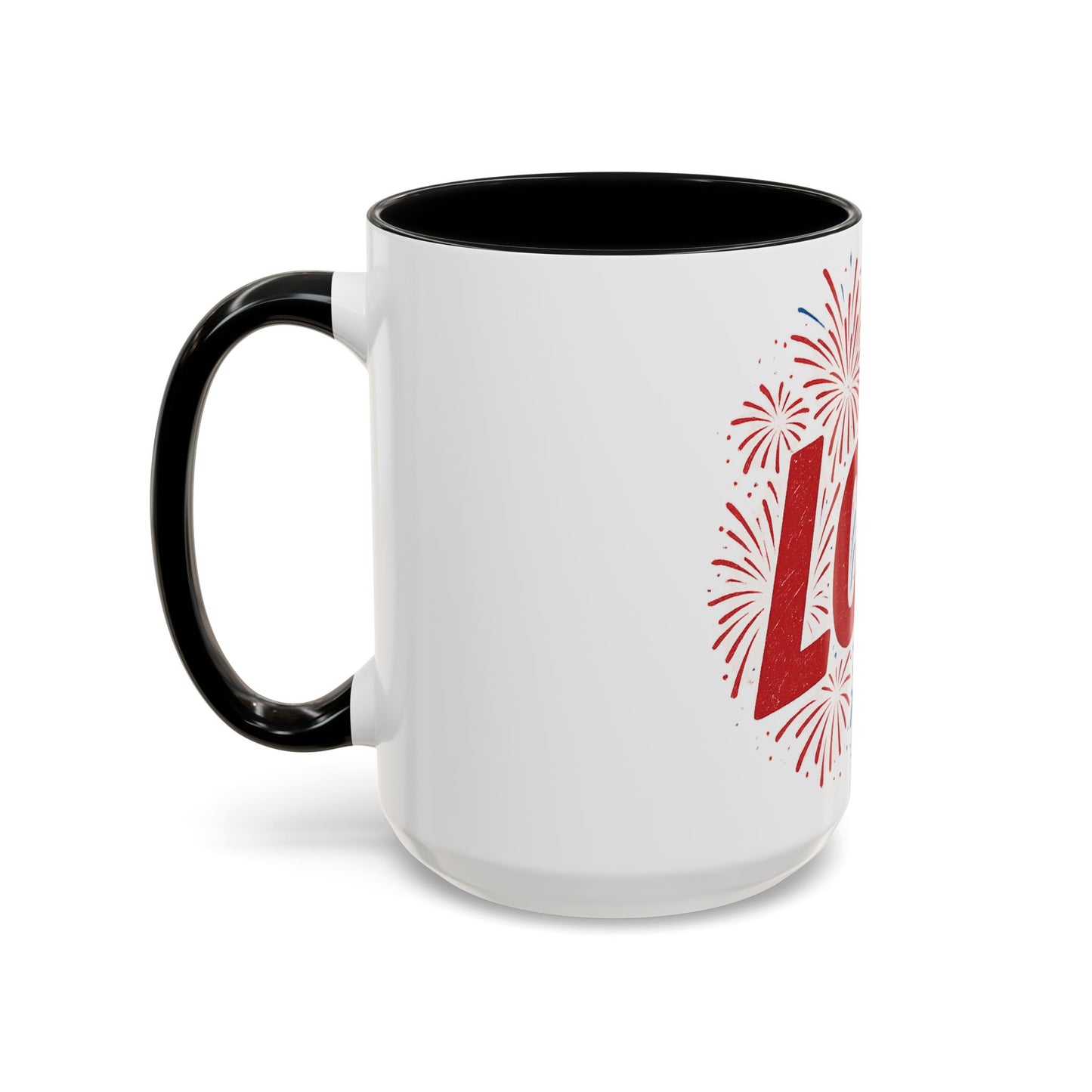 Patriotic Love Coffee Mug for Independence Day, Love Mug, Fireworks Gift, Holiday Drinkware, Celebration Cup
