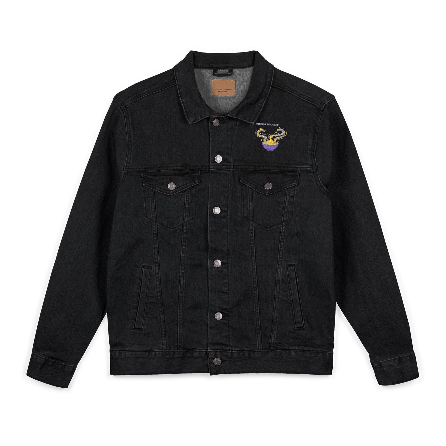 Embroidered Vibes & Noodles Unisex Denim Jacket by Ravage Tees | Premium Streetwear Fashion