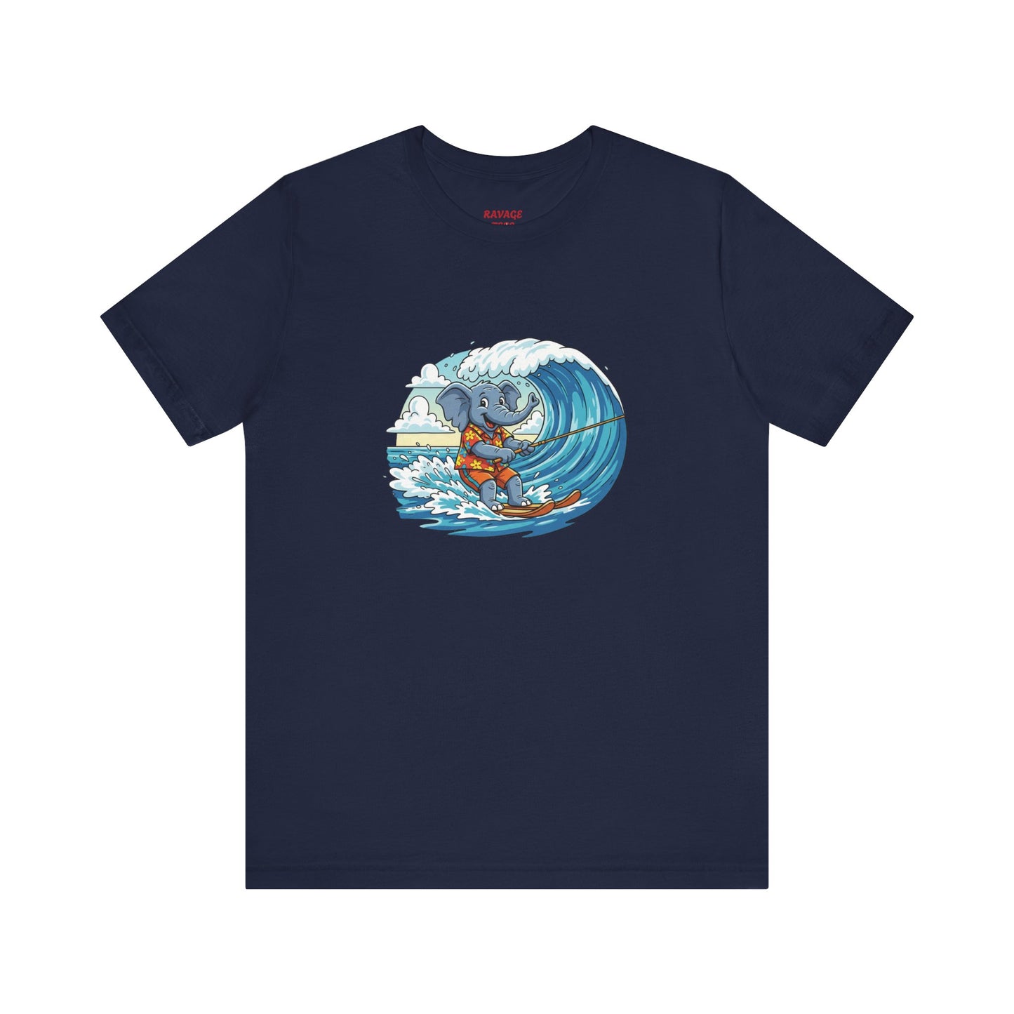 Surfing Elephant Unisex Tee, Beachwear, Cute Animal Shirt, Summer Vibe Tee, Gift for Nature Lovers, Casual Everyday Wear