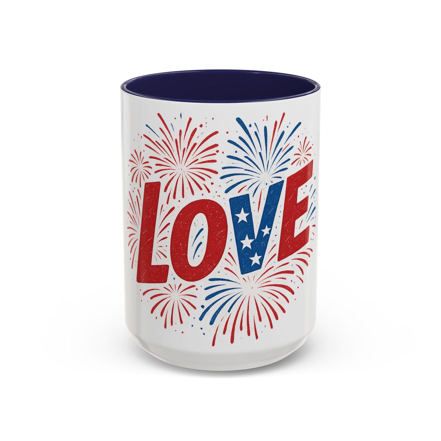Patriotic Love Coffee Mug for Independence Day, Love Mug, Fireworks Gift, Holiday Drinkware, Celebration Cup
