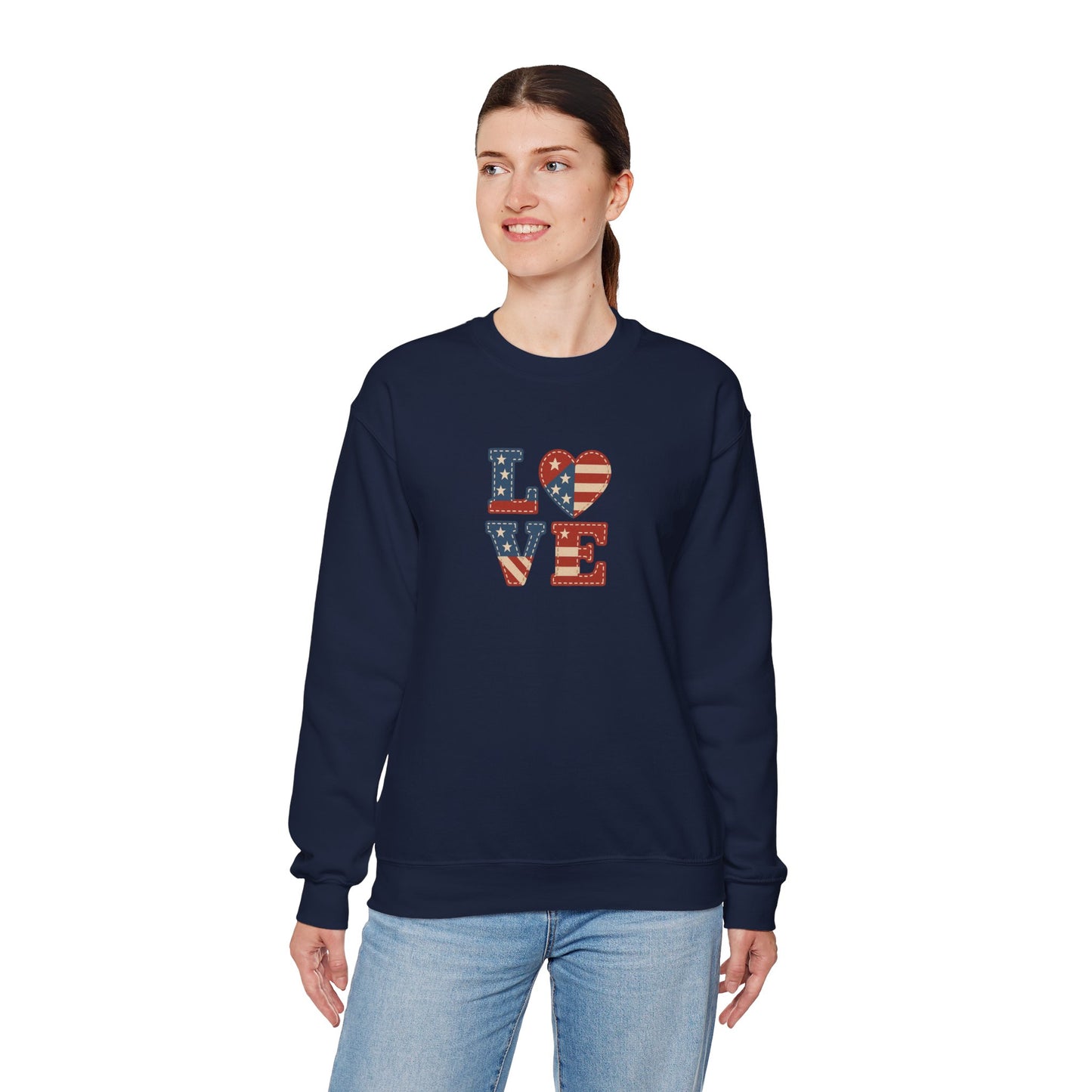 Patriotic Love Sweatshirt | Unisex Crewneck, Cozy Top for Celebrations, Gifts, Independence Day, Casual Style, Everyday Comfort