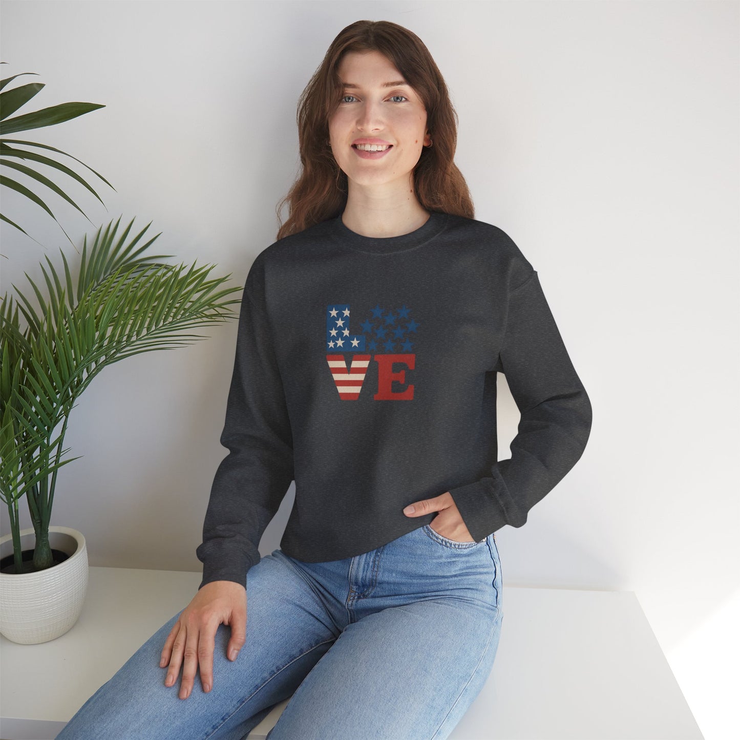Patriotic Love Sweatshirt | Unisex Crewneck, Cozy Top for Celebrations, Gifts, Independence Day, Casual Style, Everyday Comfort