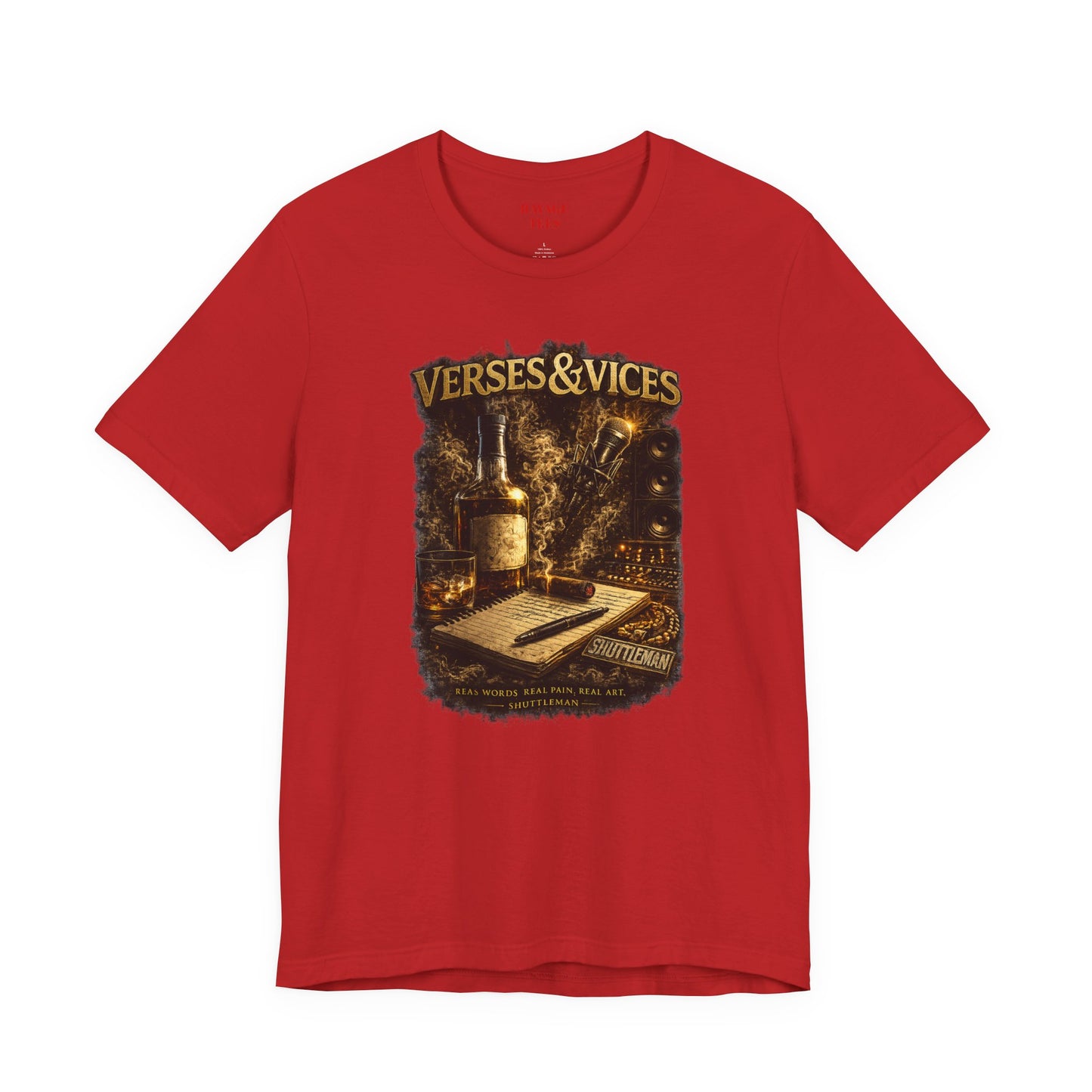 Verses & Vices Tee — Vintage Whiskey & Notebook Graphic T-Shirt
