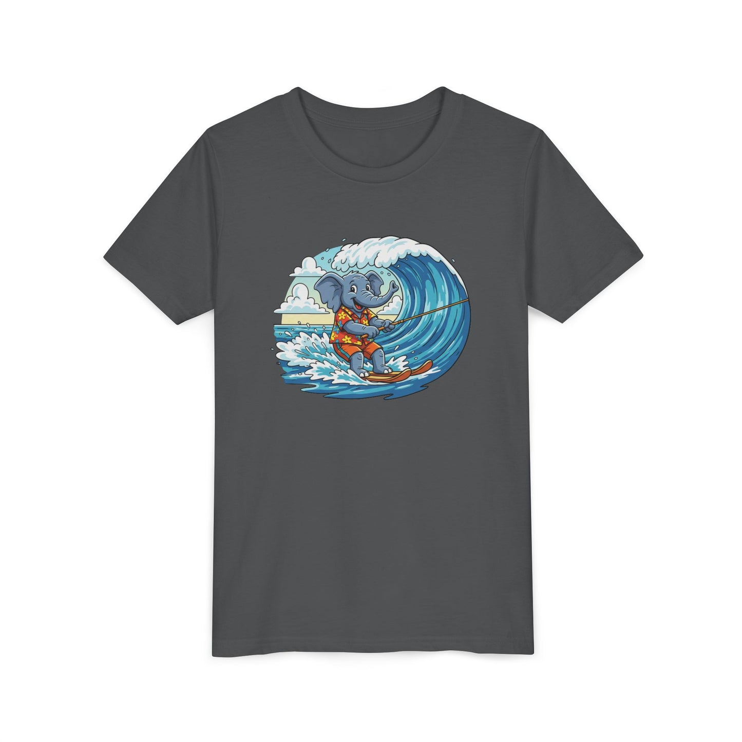 Youth Tee - Elephant Skiing Tee for Kids, Birthday Present, Animal Lovers Shirt, Playful Kids Shirt