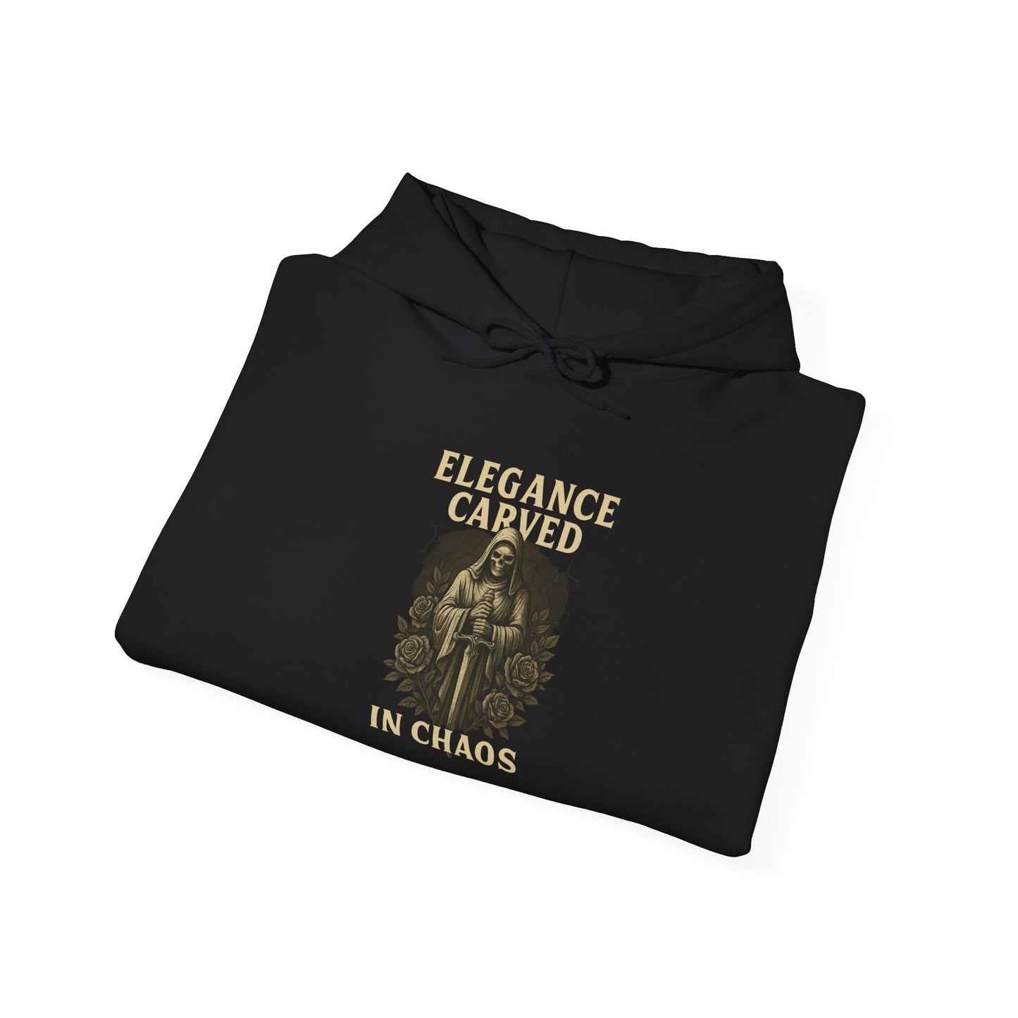 ELEGEANCE CARVED IN CHAOS Graphic Hoodie – Unisex Pullover Sweatshirt for Nature Lovers | Cozy Streetwear for Spring, Casual Wear & Eco-Friendly Gifts