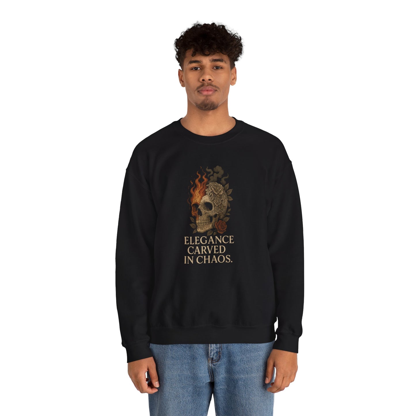 ELEGANCE CARVED IN CHAOS Unisex Crewneck Sweatshirt – Heavy Blend Pullover for Casual Wear | Cozy Streetwear Gift for Her, Feminist Fashion Statement
