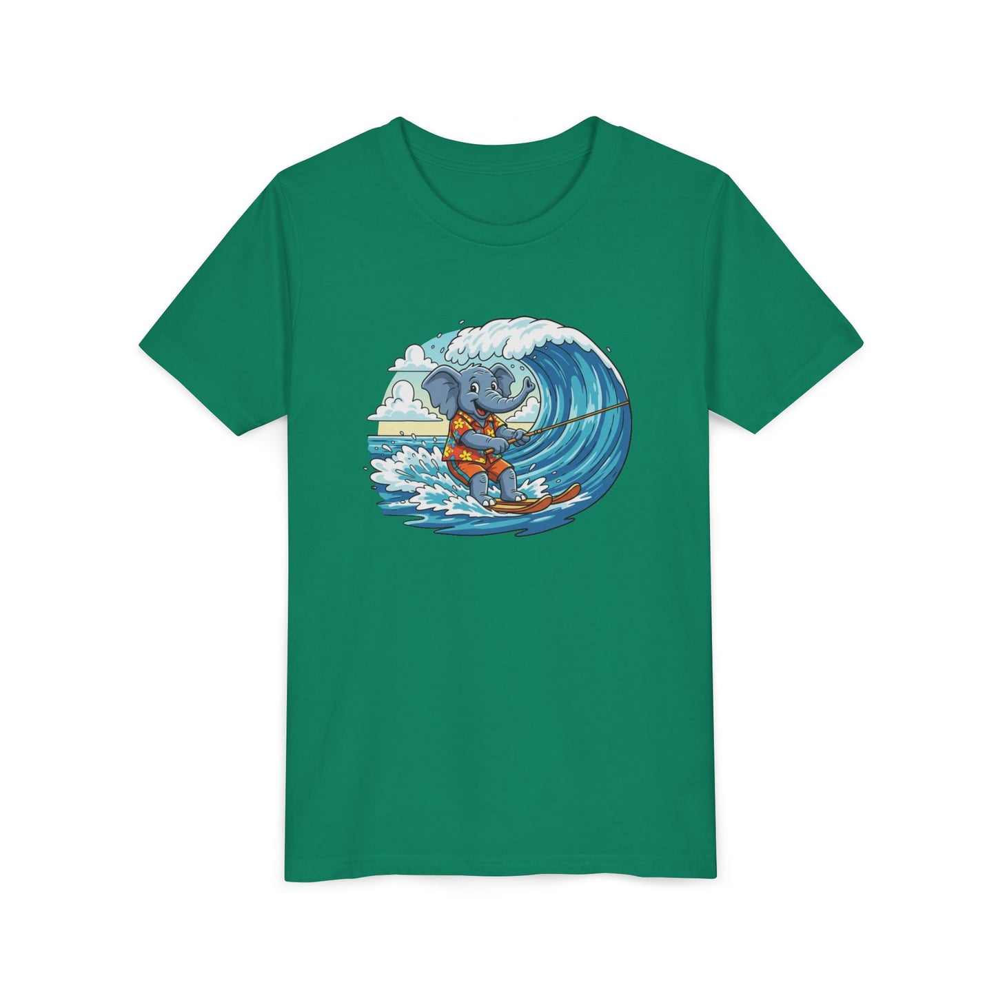 Youth Tee - Elephant Skiing Tee for Kids, Birthday Present, Animal Lovers Shirt, Playful Kids Shirt
