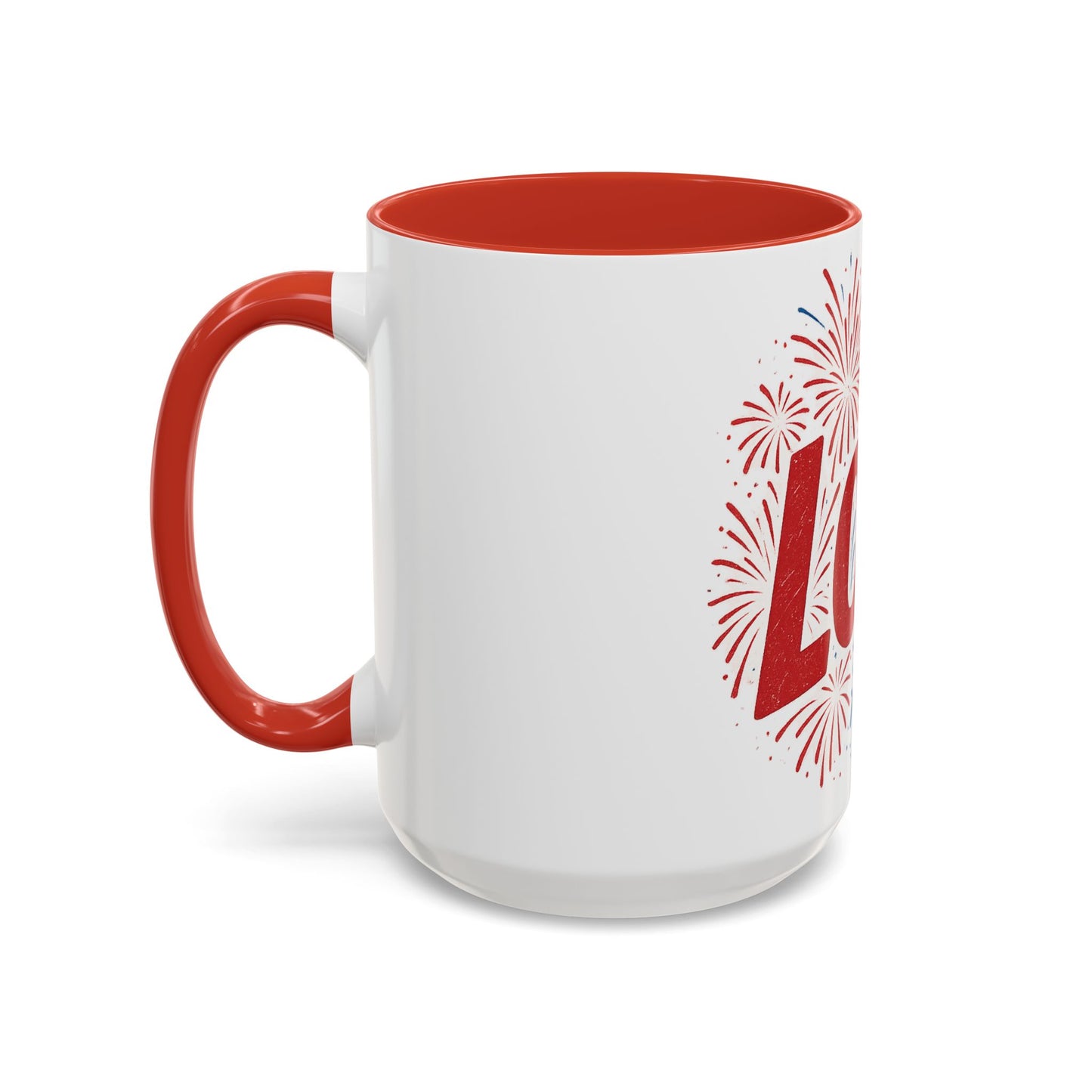 Patriotic Love Coffee Mug for Independence Day, Love Mug, Fireworks Gift, Holiday Drinkware, Celebration Cup