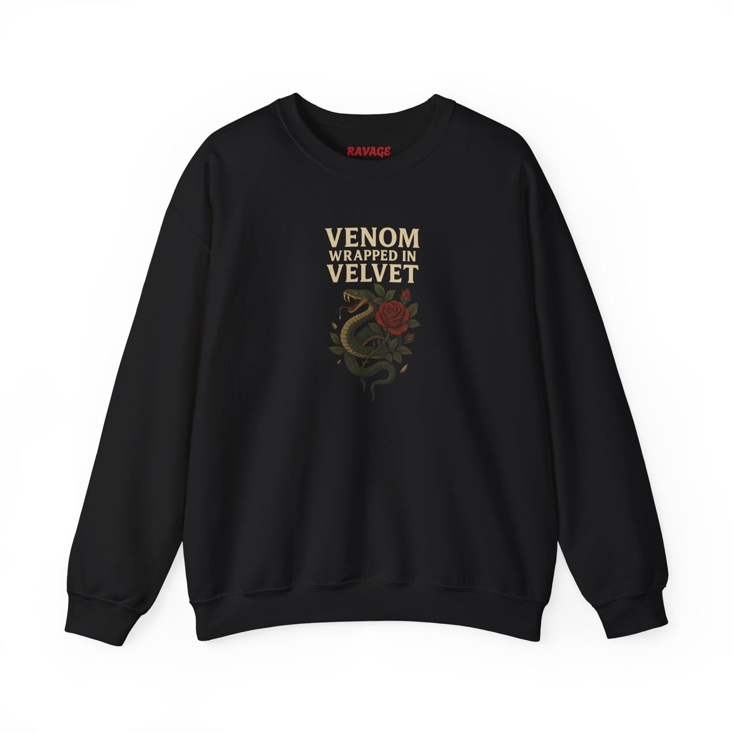 VENOM WRAPPED IN VELVET Unisex Crewneck Sweatshirt – Heavy Blend Pullover for Casual Wear | Cozy Streetwear Gift for Her, Feminist Fashion Statement