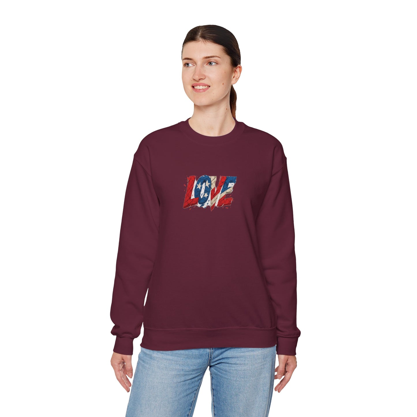 Patriotic Love Sweatshirt | Unisex Crewneck, Cozy Top for Celebrations, Gifts, Independence Day, Casual Style, Everyday Comfort