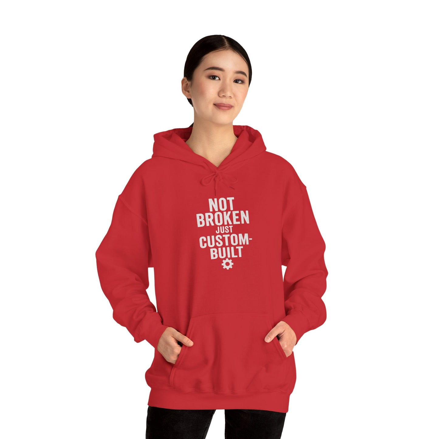 Not Broken Just Custom-Built | Unisex Graphic Hoodie – Garage Edition