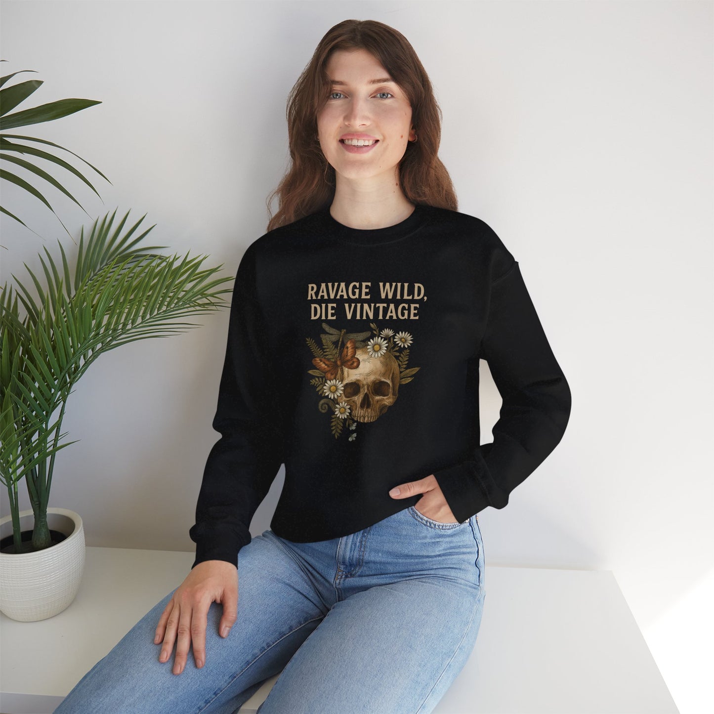 RAVAGE WILD DIE VINTAGE Unisex Crewneck Sweatshirt – Heavy Blend Pullover for Casual Wear | Cozy Streetwear Gift for Her, Feminist Fashion Statement