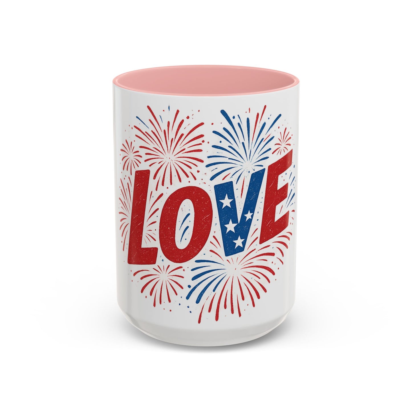 Patriotic Love Coffee Mug for Independence Day, Love Mug, Fireworks Gift, Holiday Drinkware, Celebration Cup