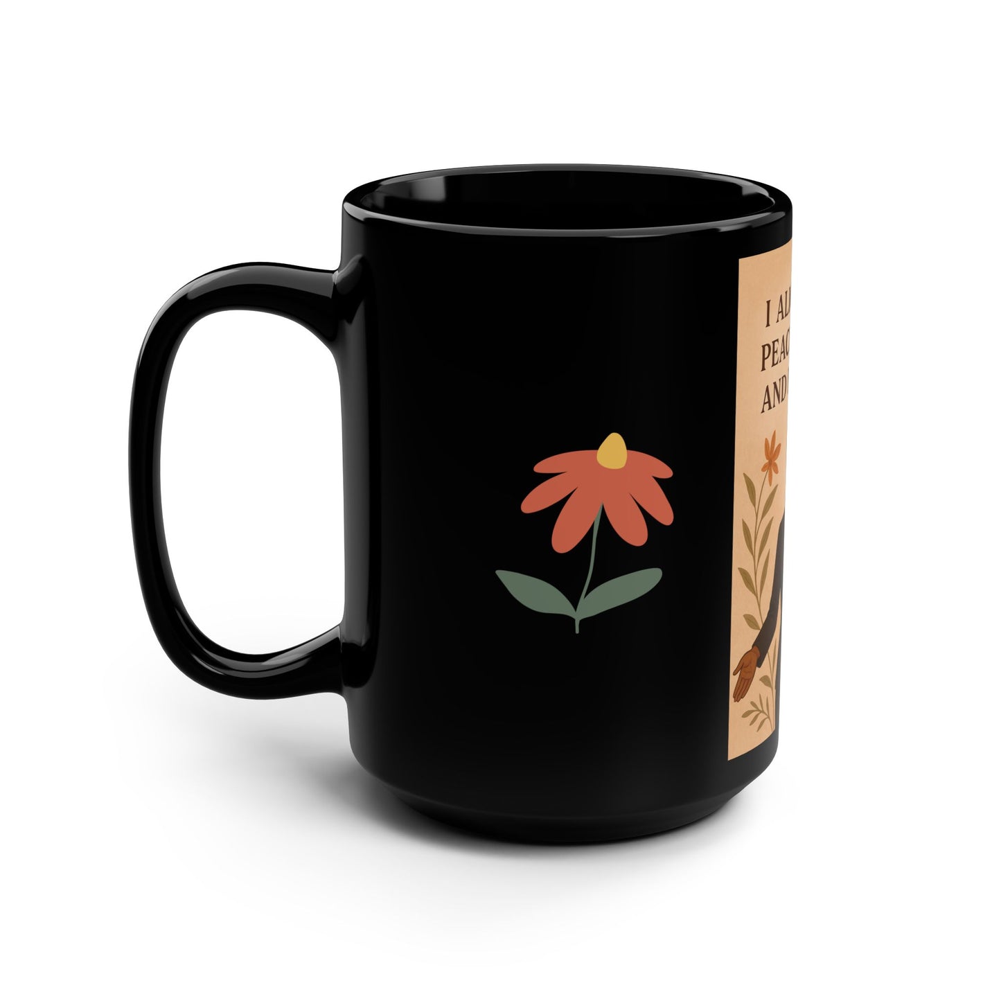 Empowering Black Mug, 15oz | I Align with Peace, Power, Purpose | Inspirational Gift, Motivational Coffee Cup, Woman's Day