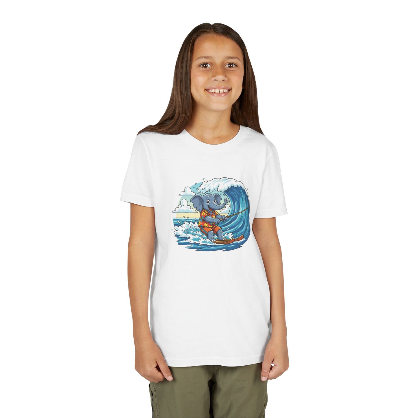 Youth Tee - Elephant Skiing Tee for Kids, Birthday Present, Animal Lovers Shirt, Playful Kids Shirt