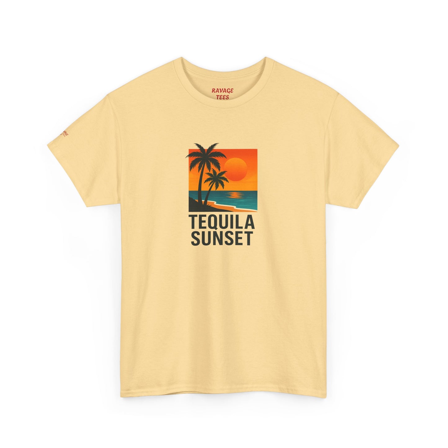 Tequila Sunset Unisex Heavy Cotton Tee | Beachwear, Vacation Shirt, Tropical Vibes