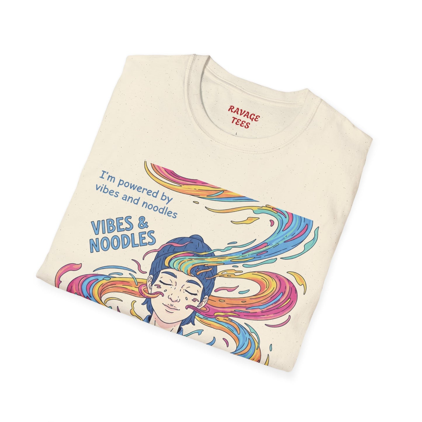 Vibes and Noodles Graphic Tee – Unisex Softstyle T-Shirt, Fun Quirky Apparel, Gift for Food Lovers, Casual Everyday Wear