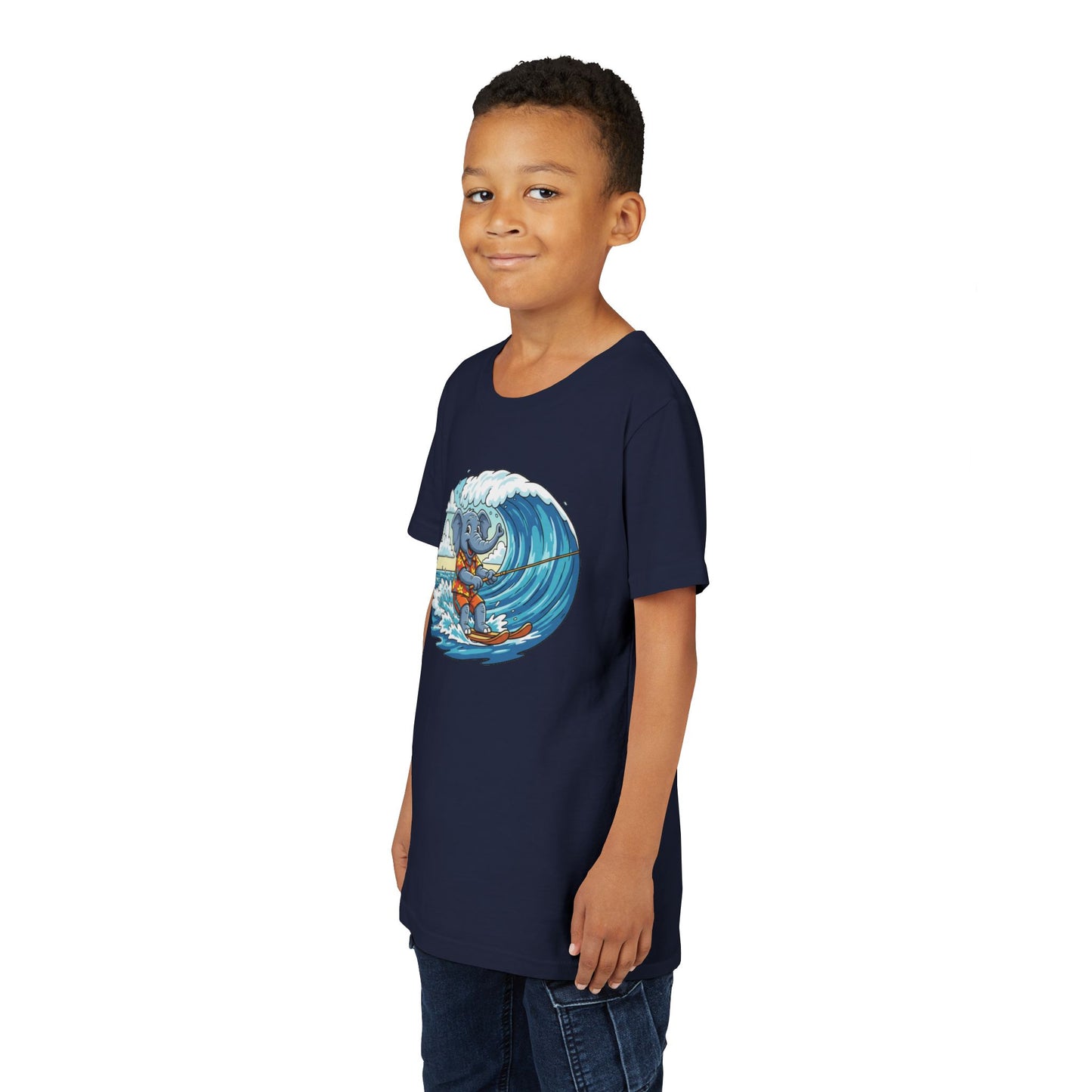 Youth Tee - Elephant Skiing Tee for Kids, Birthday Present, Animal Lovers Shirt, Playful Kids Shirt