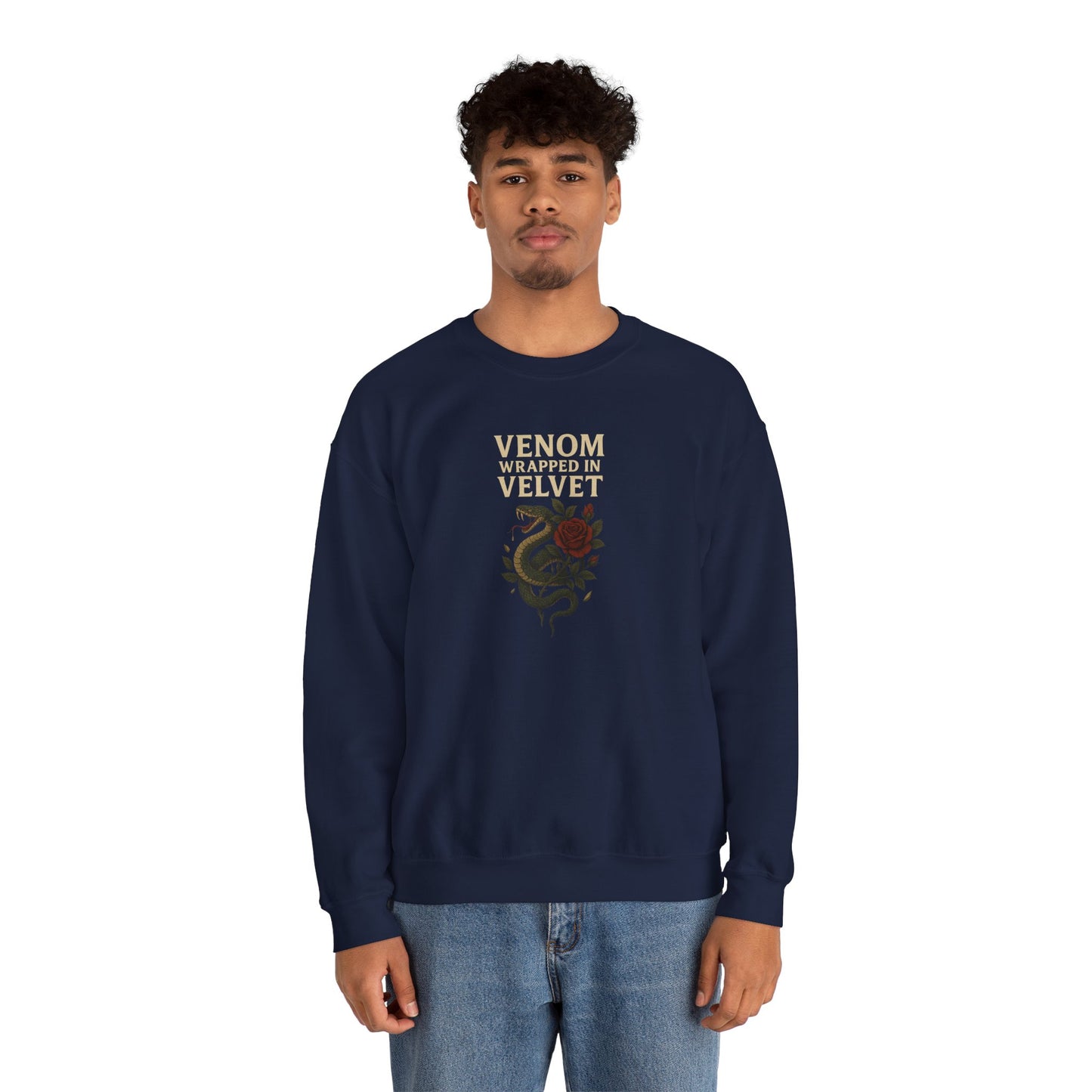 VENOM WRAPPED IN VELVET Unisex Crewneck Sweatshirt – Heavy Blend Pullover for Casual Wear | Cozy Streetwear Gift for Her, Feminist Fashion Statement