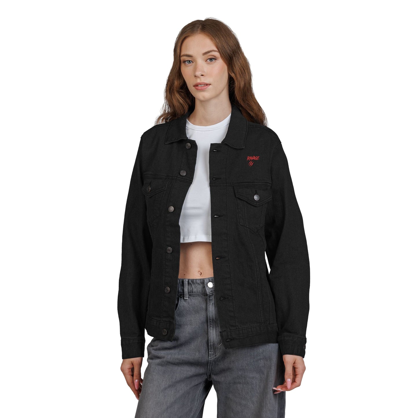 "Unleash the Ravage Within" Embroidered Denim Jacket – Bold Unisex Streetwear for Men & Women | Fall Fashion Layer | Edgy Gift Idea