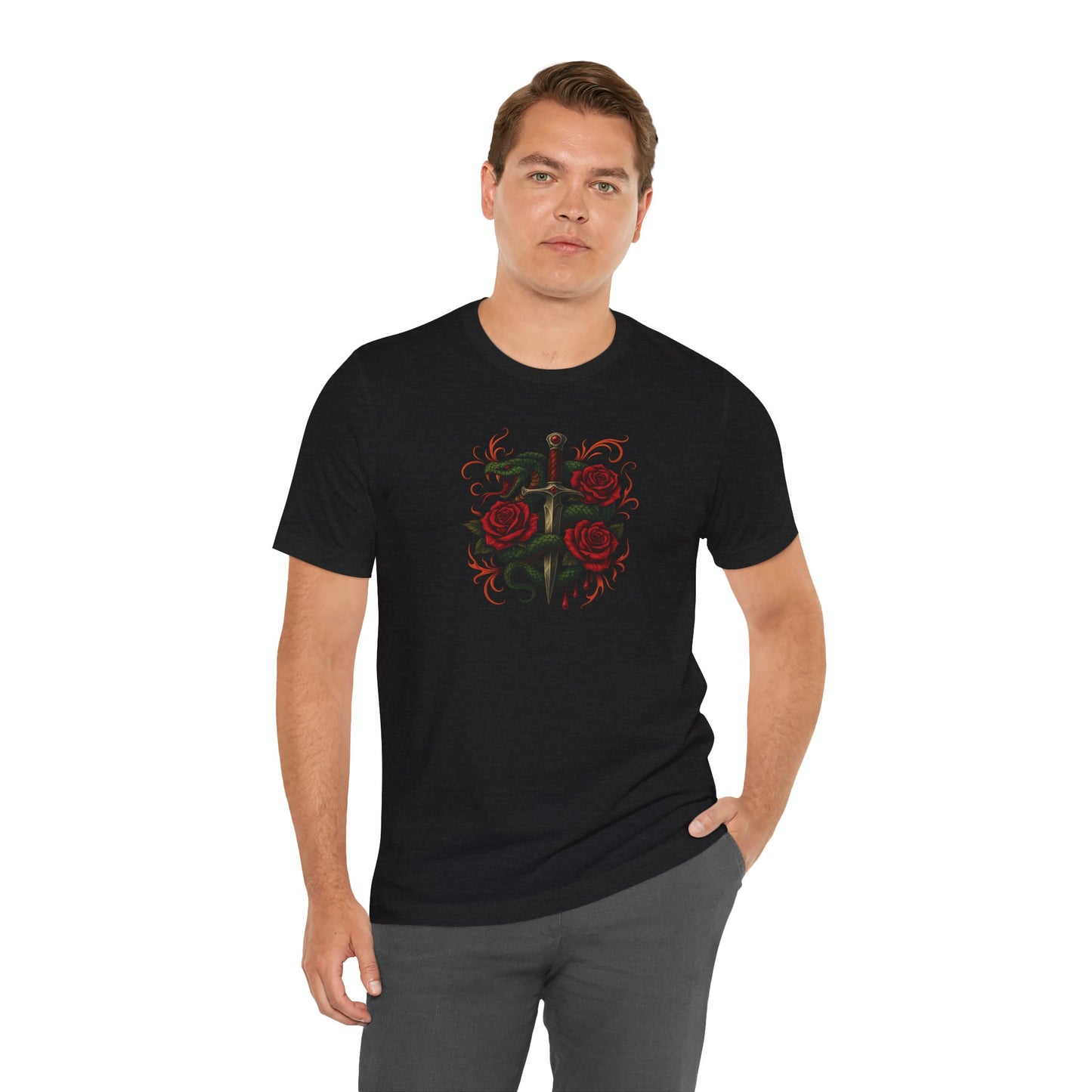 Edgy Rose Design Tee, Casual Wear, Gift for Music Lovers, Streetwear, Graphic Shirt, Vintage Style