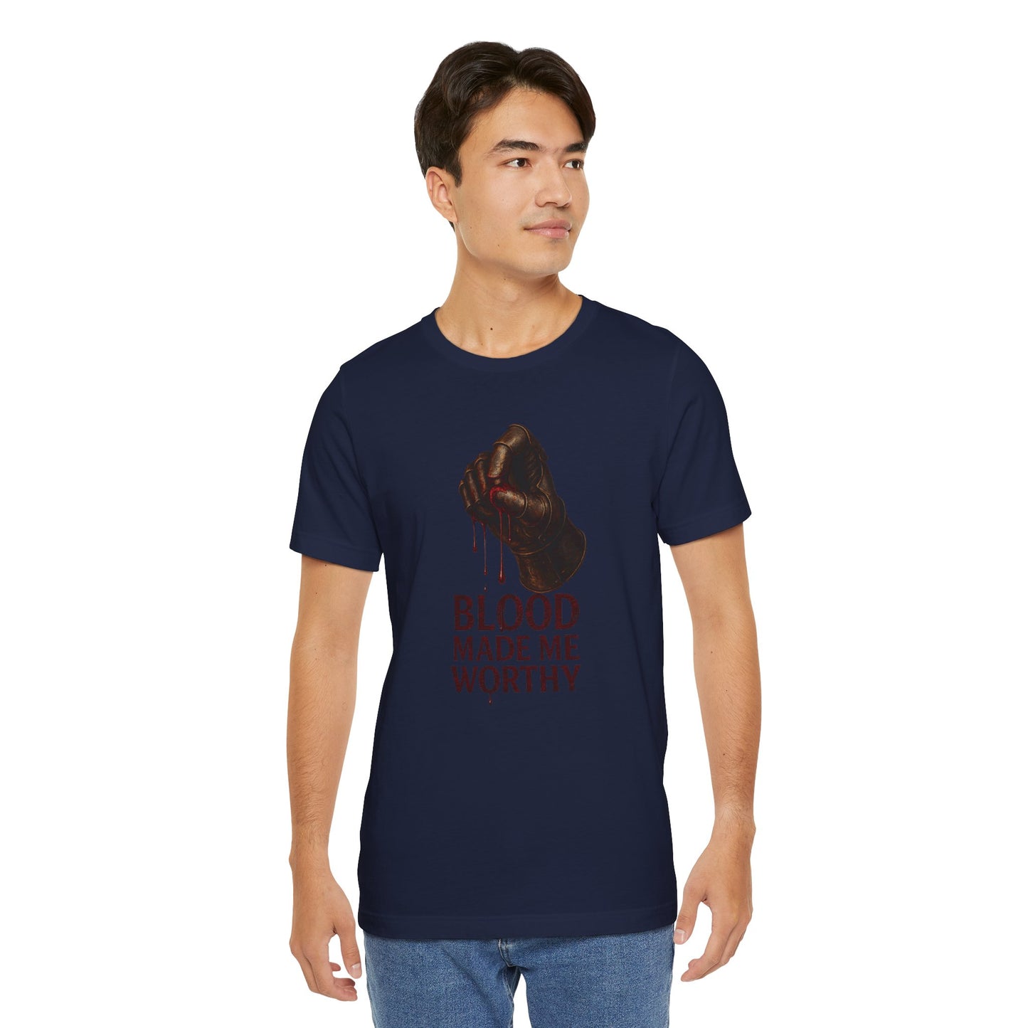 Blood Made Me Worthy T‑Shirt — Graphic Fist Design, Bold Faith & Empowerment Tee