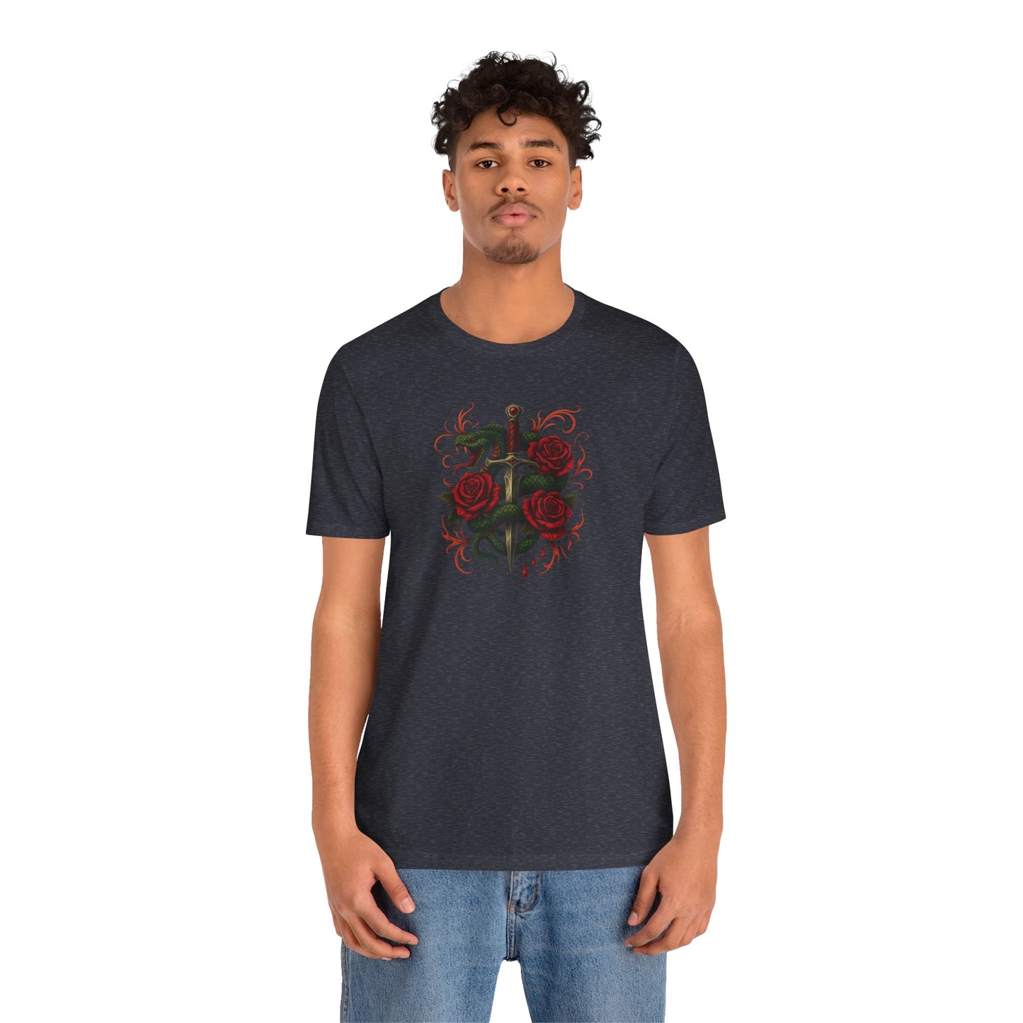 Edgy Rose Design Tee, Casual Wear, Gift for Music Lovers, Streetwear, Graphic Shirt, Vintage Style