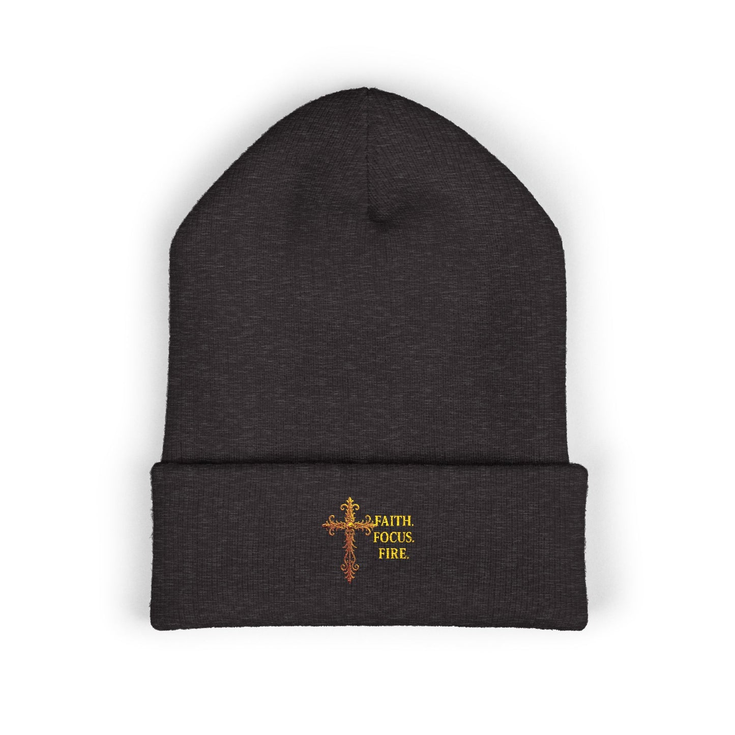 Classic Cuffed Beanie with Embroidered Cross Design - Cozy Gift for Winter, Religious Wear, Fashion Accessory, Holiday Beanie