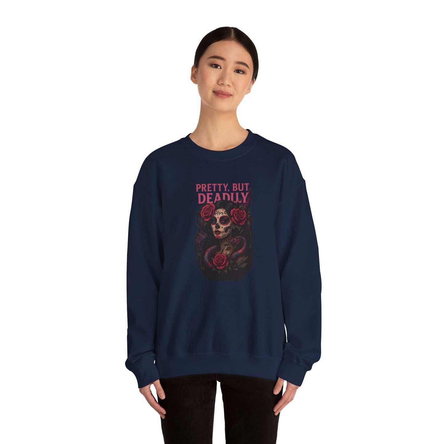 PRETTY BUT DEADLY Unisex Crewneck Sweatshirt – Heavy Blend Pullover for Casual Wear | Cozy Streetwear Gift for Her, Feminist Fashion Statement
