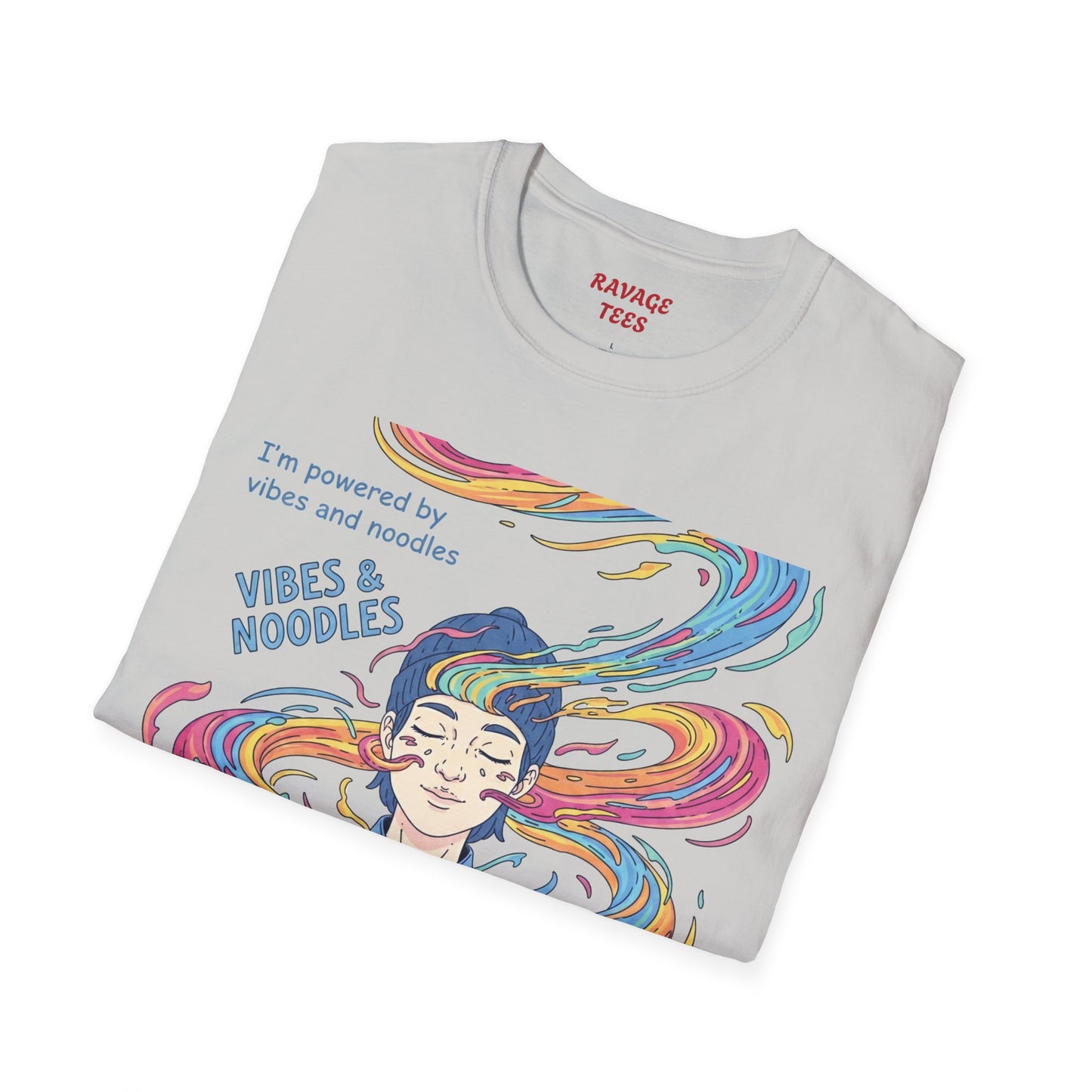 Vibes and Noodles Graphic Tee – Unisex Softstyle T-Shirt, Fun Quirky Apparel, Gift for Food Lovers, Casual Everyday Wear