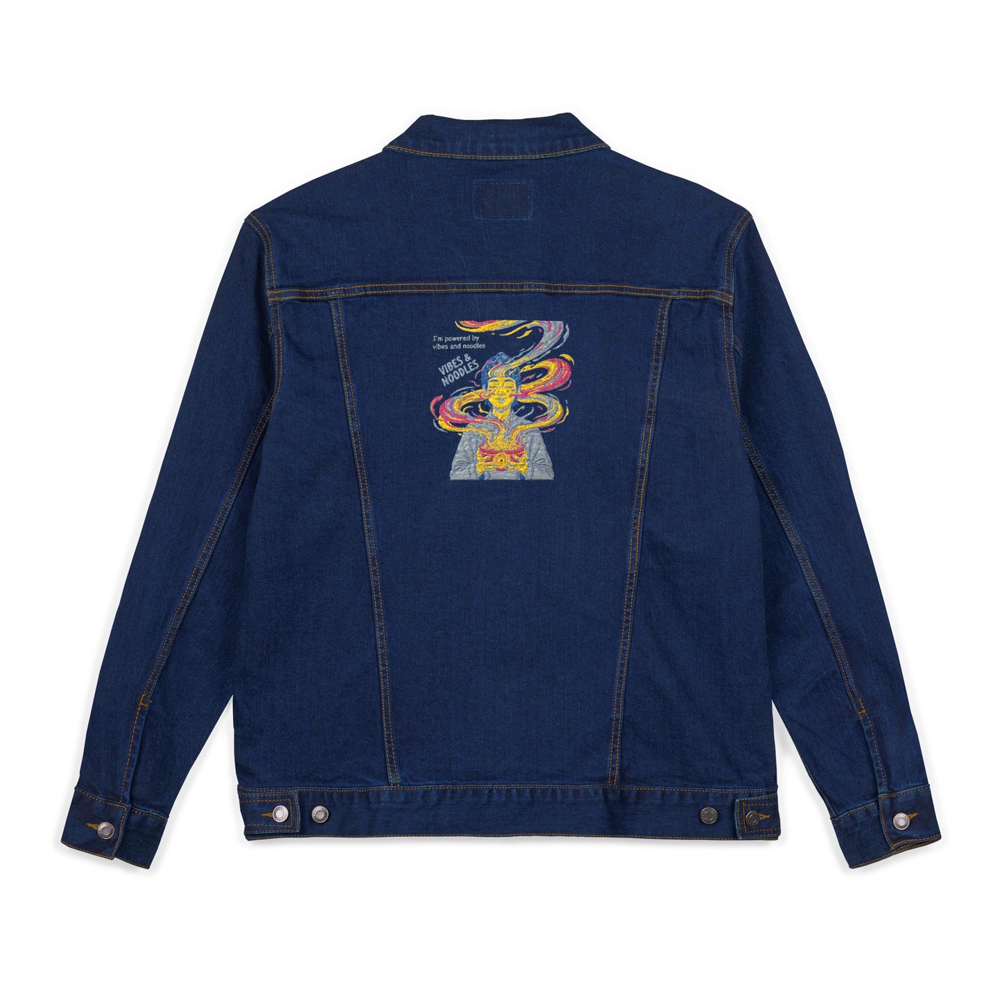Embroidered Vibes & Noodles Unisex Denim Jacket by Ravage Tees | Premium Streetwear Fashion