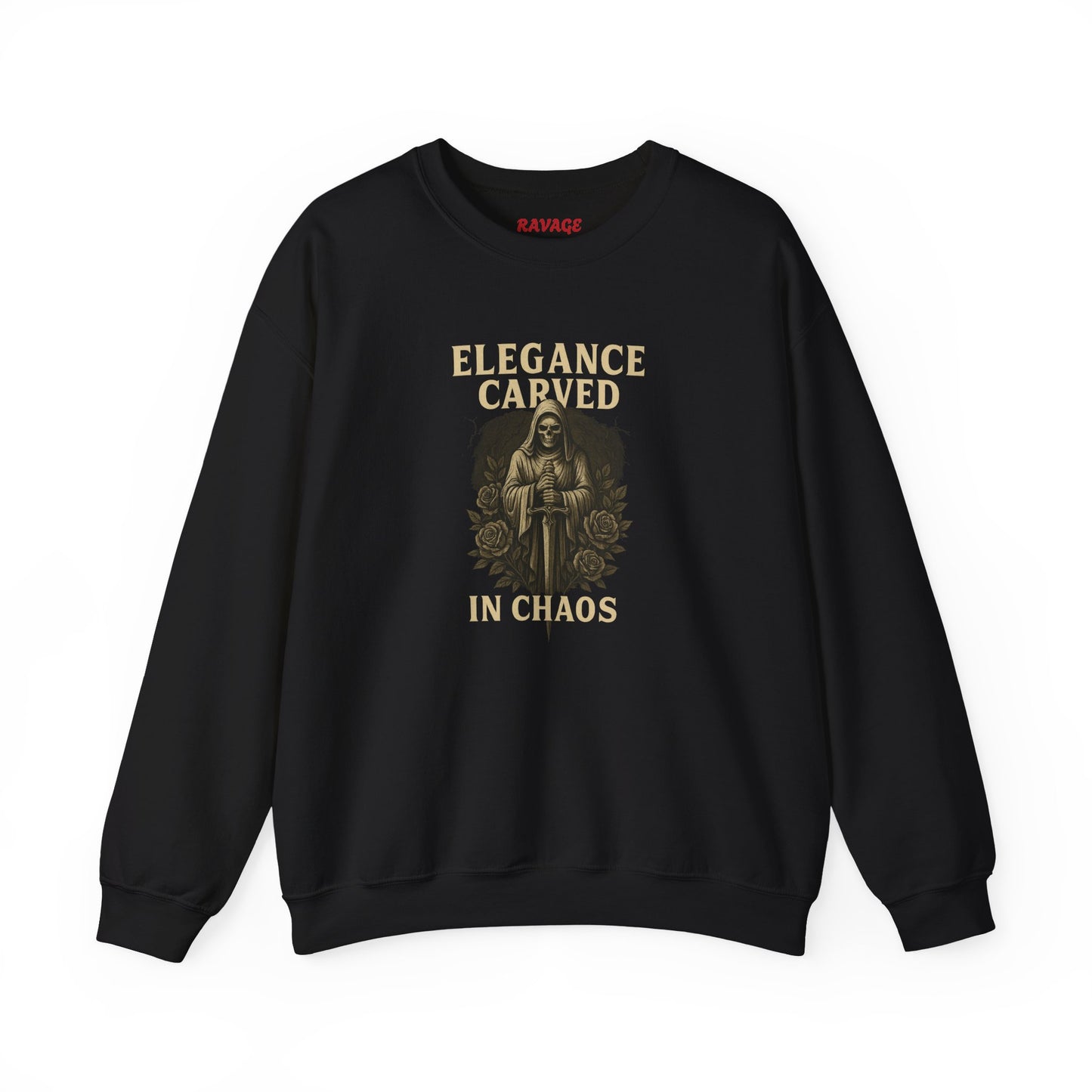 ELEGANCE CARVED IN CHAOS Unisex Crewneck Sweatshirt – Heavy Blend Pullover for Casual Wear | Cozy Streetwear Gift for Her, Feminist Fashion Statement