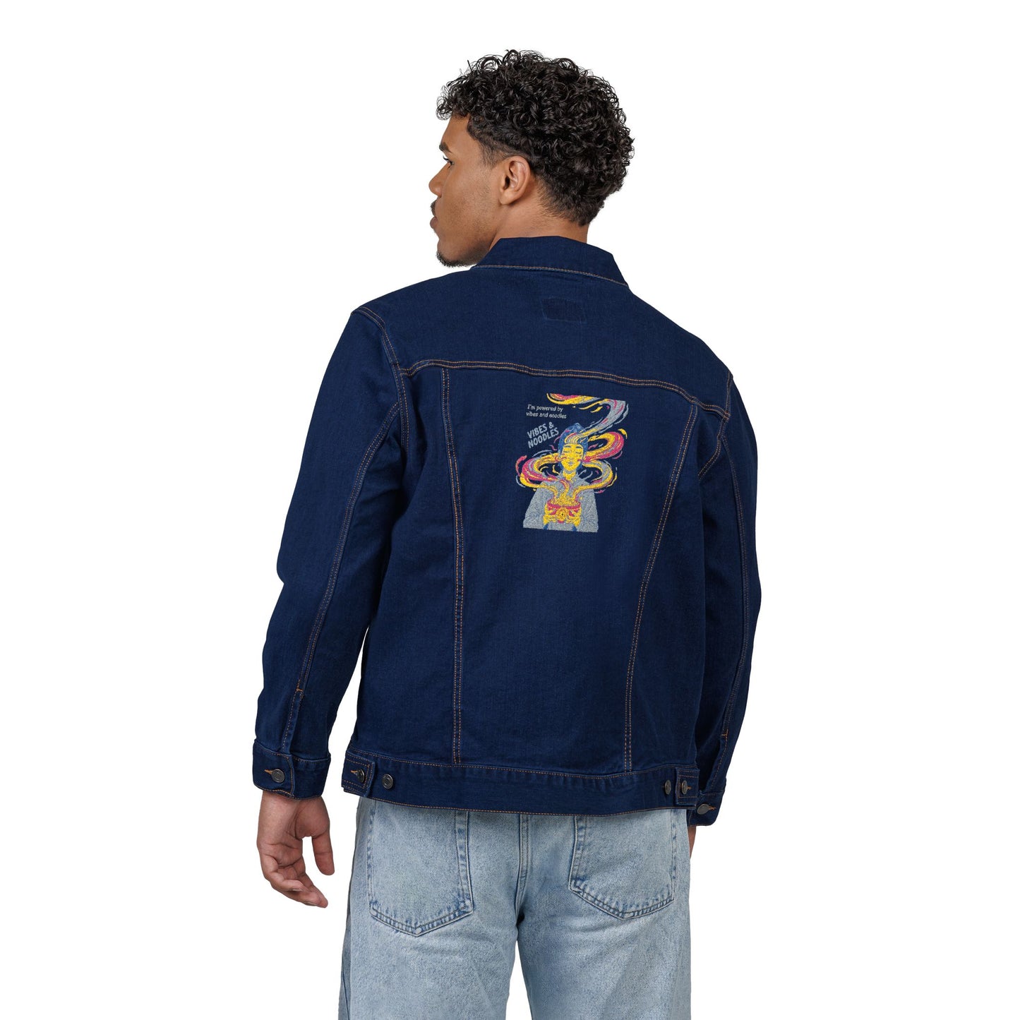 Embroidered Vibes & Noodles Unisex Denim Jacket by Ravage Tees | Premium Streetwear Fashion