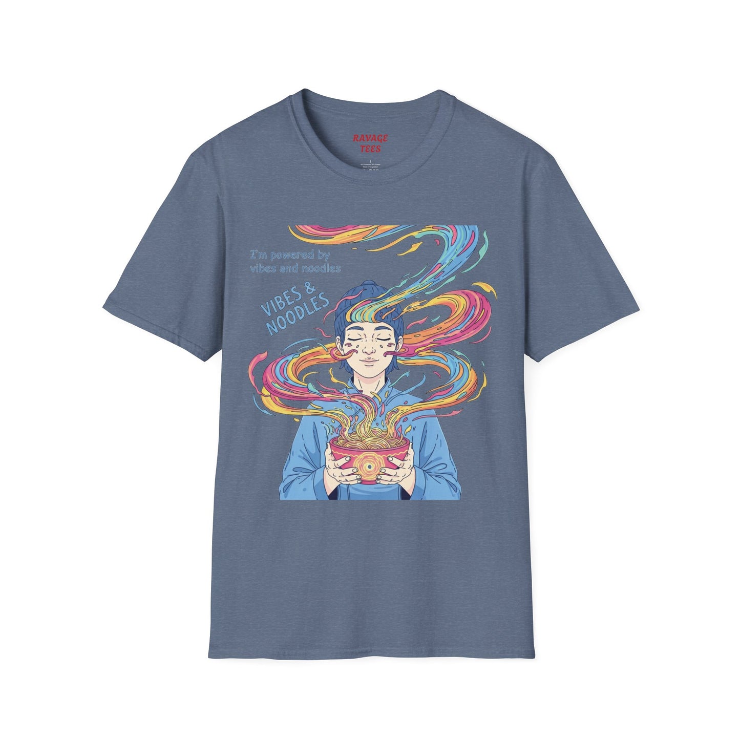 Vibes and Noodles Graphic Tee – Unisex Softstyle T-Shirt, Fun Quirky Apparel, Gift for Food Lovers, Casual Everyday Wear