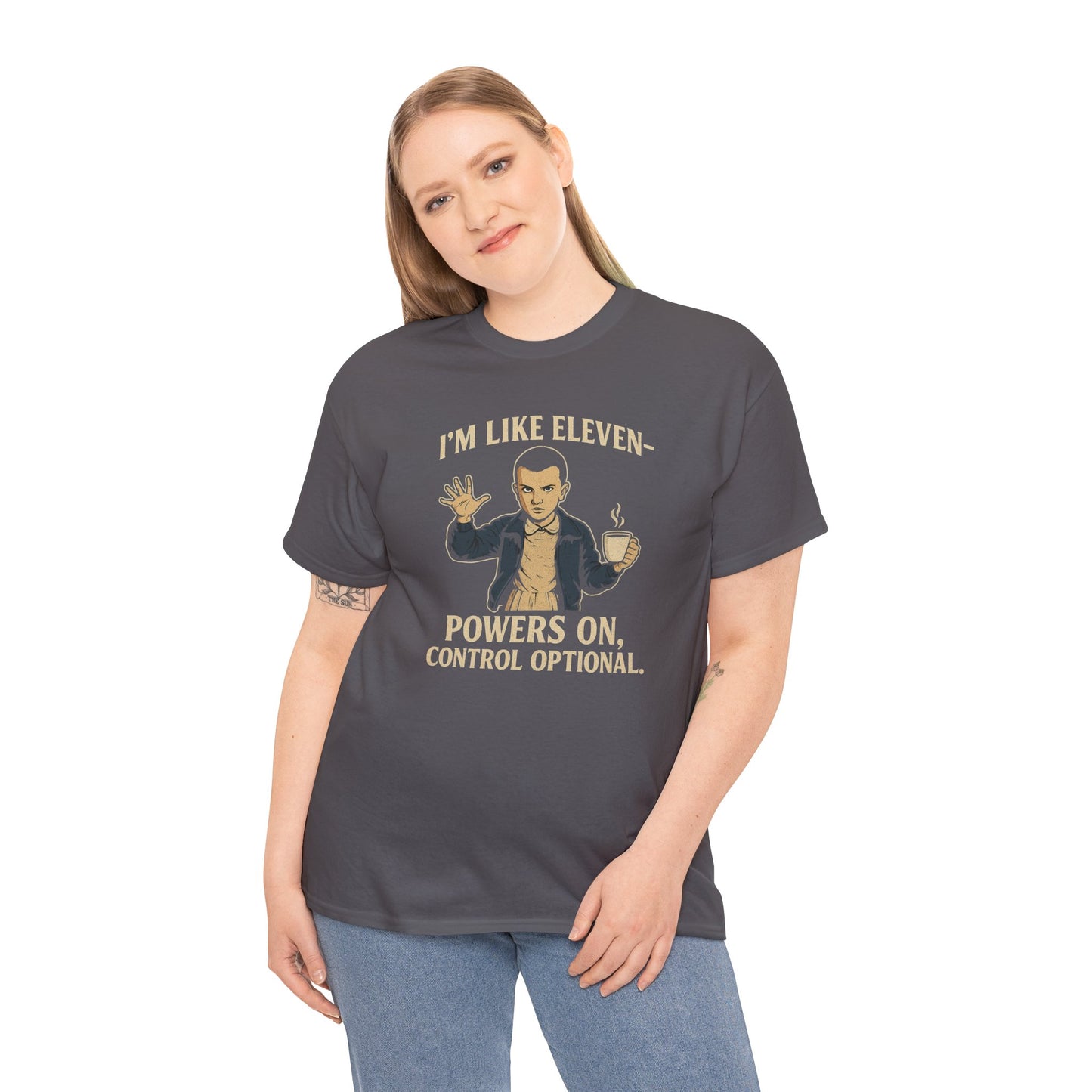 Unisex Heavy Cotton Tee - 'I'm Like Eleven, Powers On' Graphic Tee,