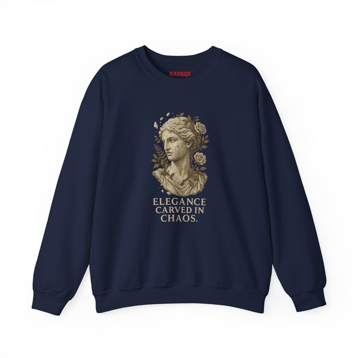 ELEGANCE CARVED IN CHAOS Unisex Crewneck Sweatshirt – Heavy Blend Pullover for Casual Wear | Cozy Streetwear Gift for Her, Feminist Fashion Statement