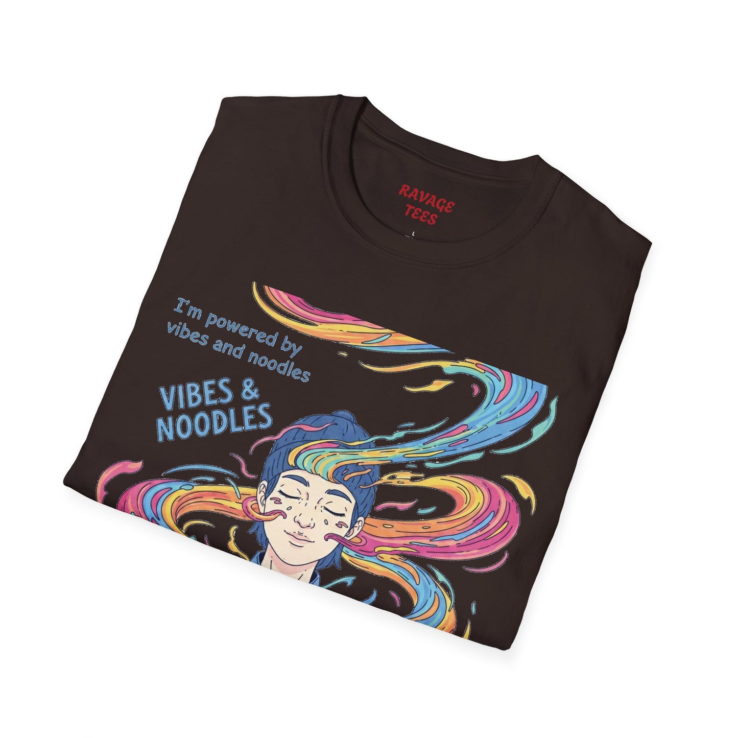 Vibes and Noodles Graphic Tee – Unisex Softstyle T-Shirt, Fun Quirky Apparel, Gift for Food Lovers, Casual Everyday Wear