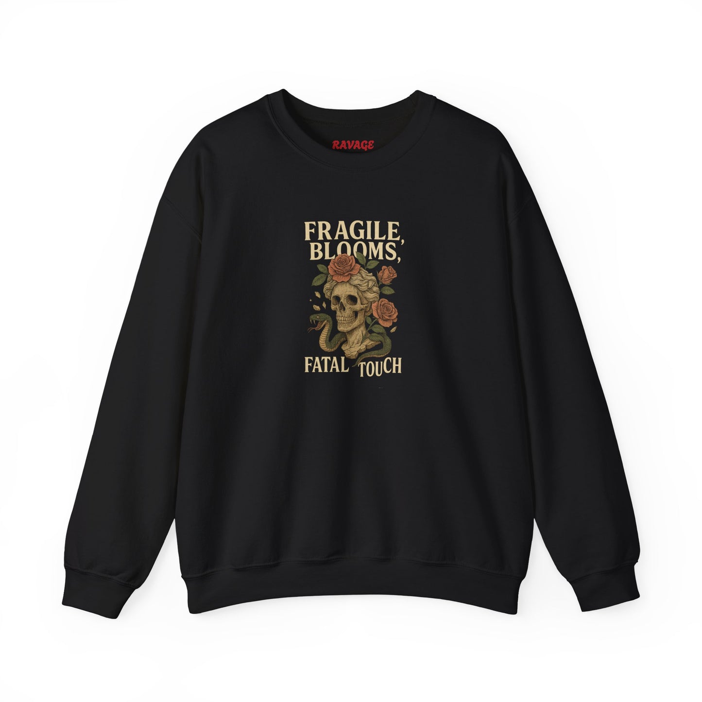 FRAGILE BLOOMS FATAL TOUCH Unisex Crewneck Sweatshirt – Heavy Blend Pullover for Casual Wear | Cozy Streetwear Gift for Her, Feminist Fashion Statement