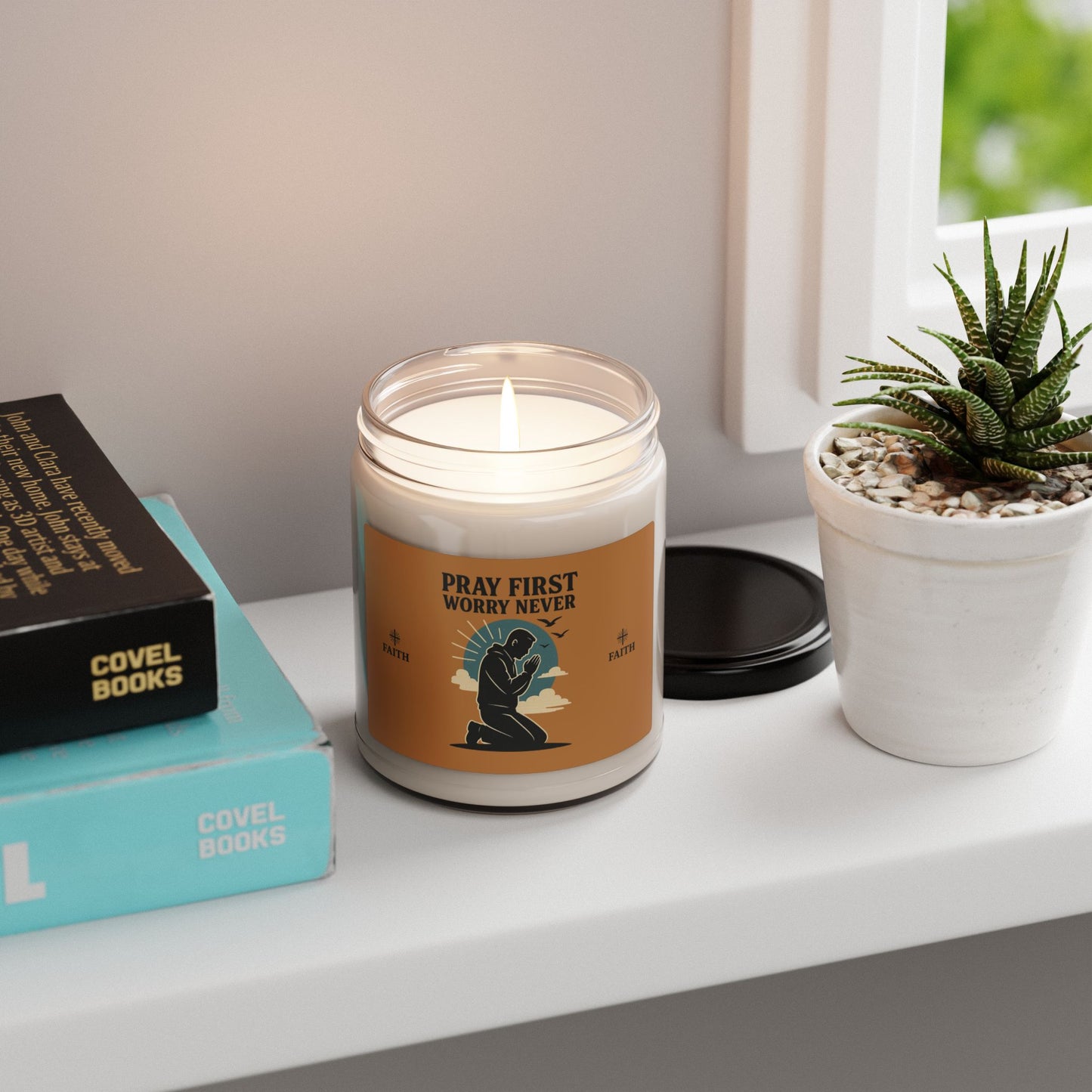 Pray First, Worry Never Scented Soy Candle | 9oz | Meditation, Gift for Faith, Aromatherapy, Self-Care, Home Decor