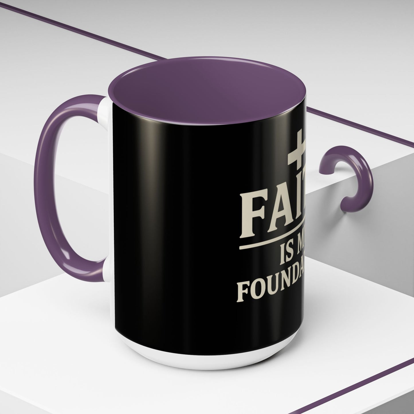 Faith Is My Foundation Accent Coffee Mug | Inspirational Christian Ceramic Cup | 11oz & 15oz